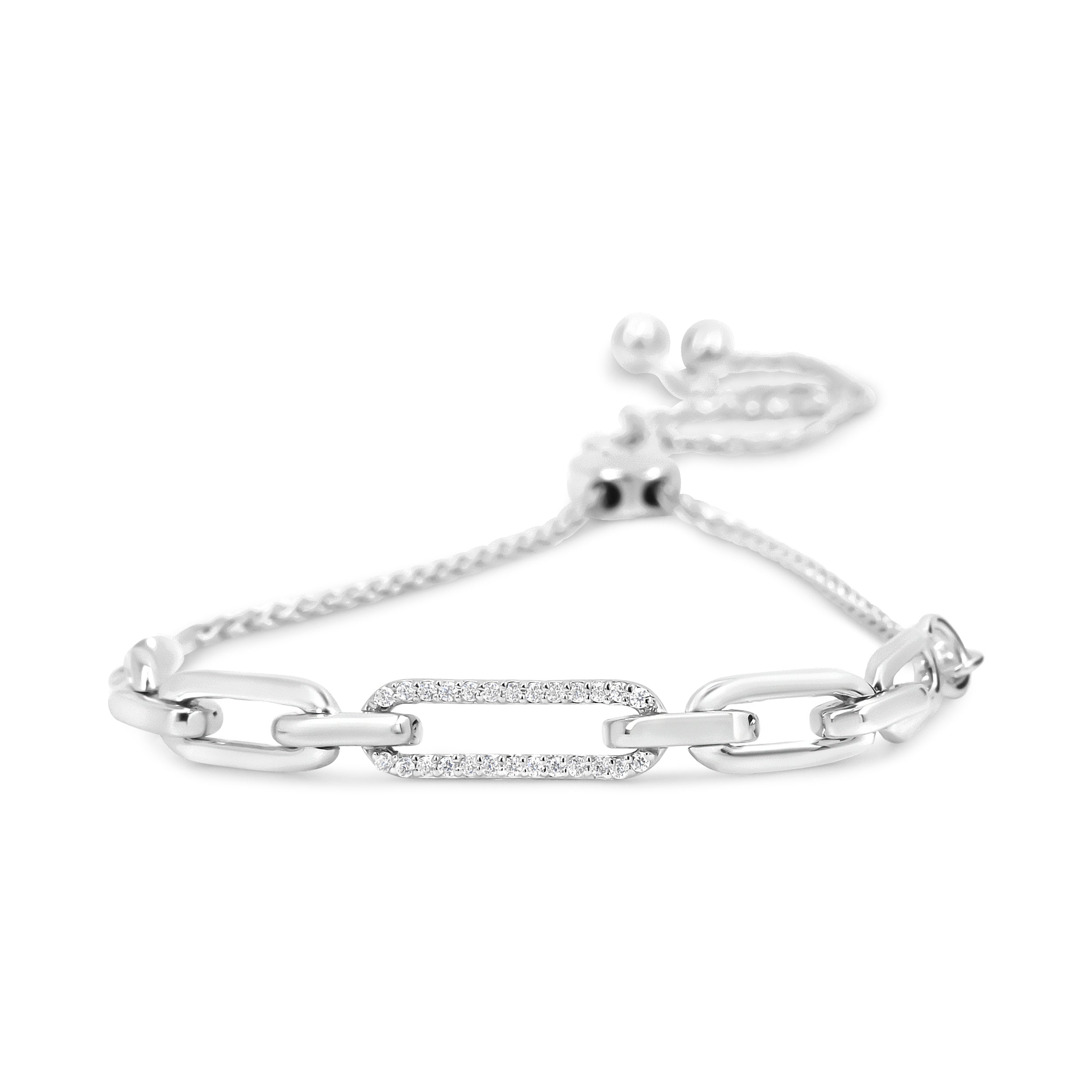 .925 Sterling Silver 1/10 Cttw Diamond Paperclip Link Adjustable Bolo Bracelet (I-J Color, I2-I3 Clarity) by Bids.com