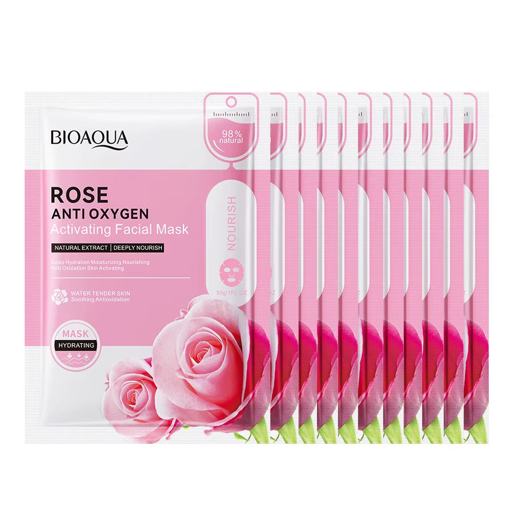 12Pc Rose Flower Extract Face Mask Korean Whitening Sheet Mask Moisturizing Mask Nourishing Skincare Facial Korean Fresh Product by Korean Skin Care
