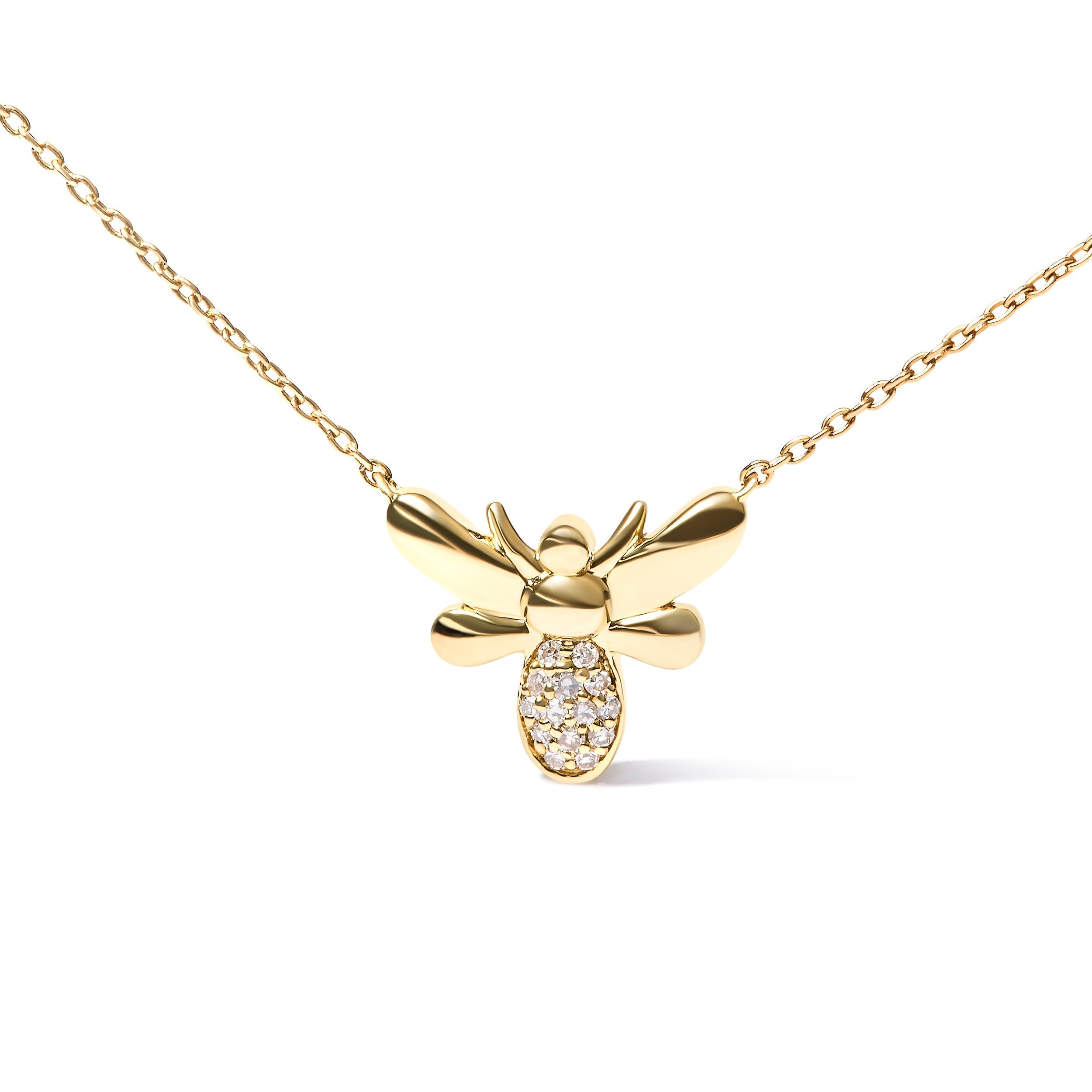 10K Yellow Gold Diamond Accented Bumble Bee Pendant 18" Inch Necklace (H-I Color, I1-I2 Clarity) DestGlow