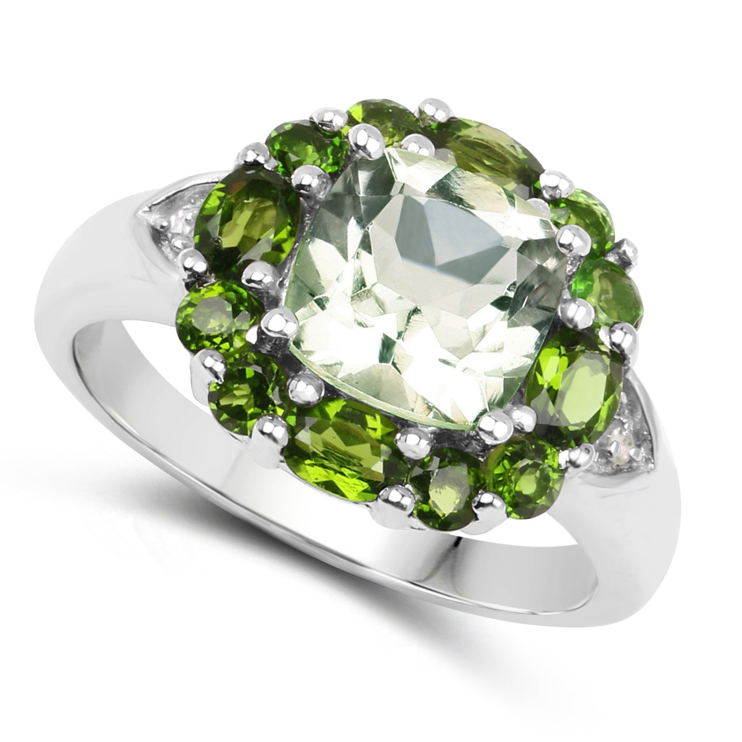 3.49 Carat Genuine Green Amethyst, Chrome Diopside & White Topaz .925 Sterling Silver Ring by Bids.com