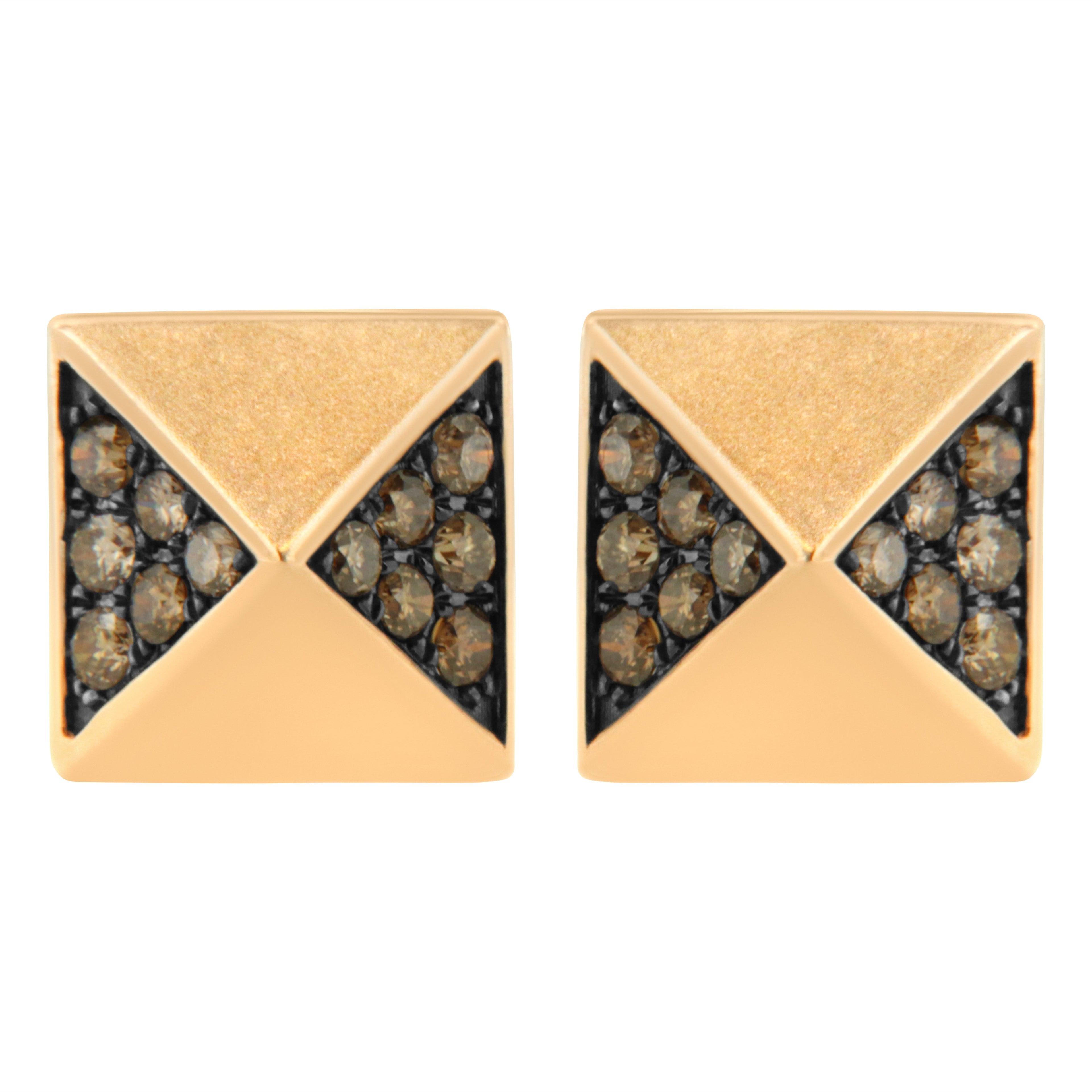 14K Rose Gold 1/4 Cttw Brown Diamond Pyramid Stud Earring (Brown Color, SI1-SI2 Clarity) by Bids.com