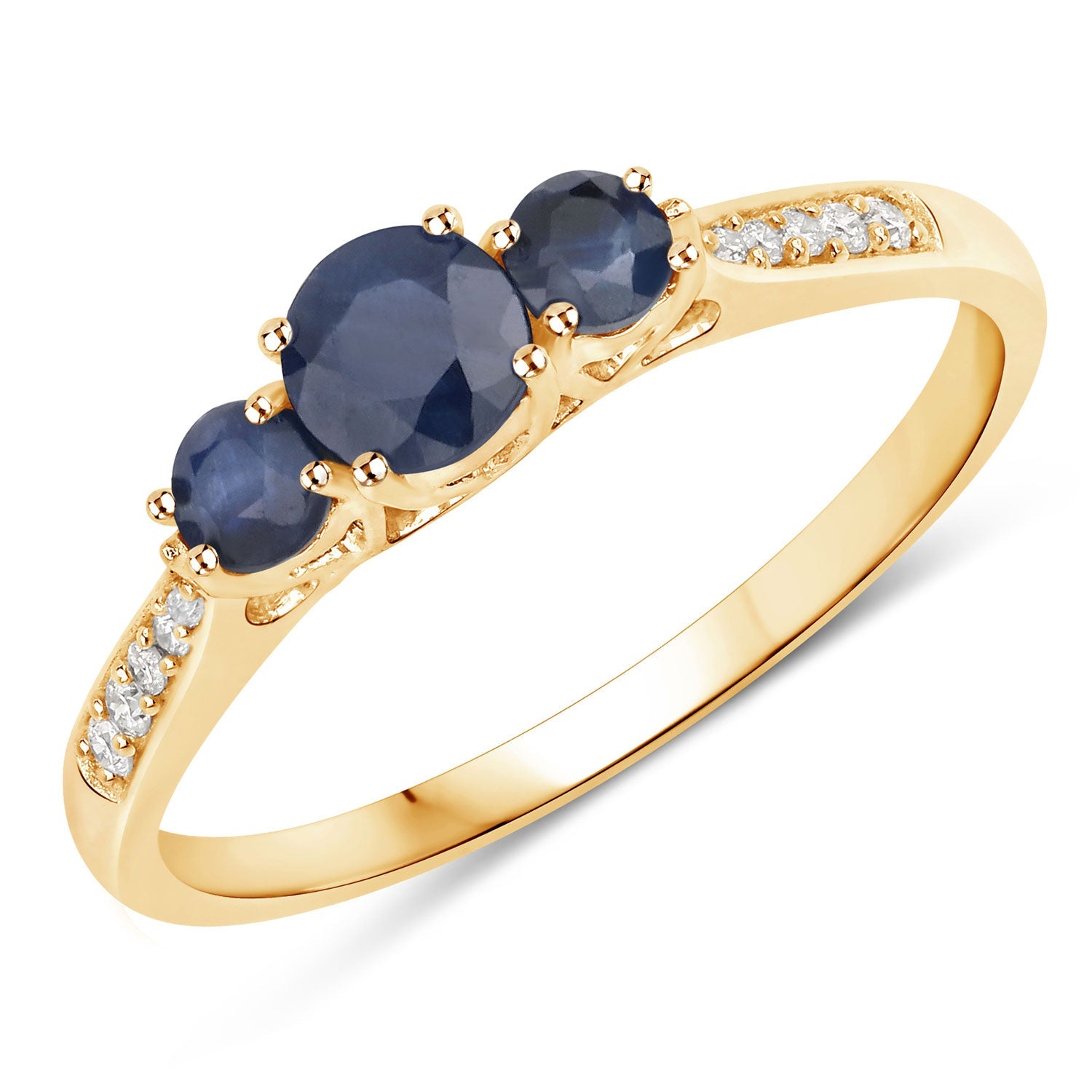 0.56 Carat Genuine Blue Sapphire and White Diamond 14K Yellow Gold Ring by Bids.com