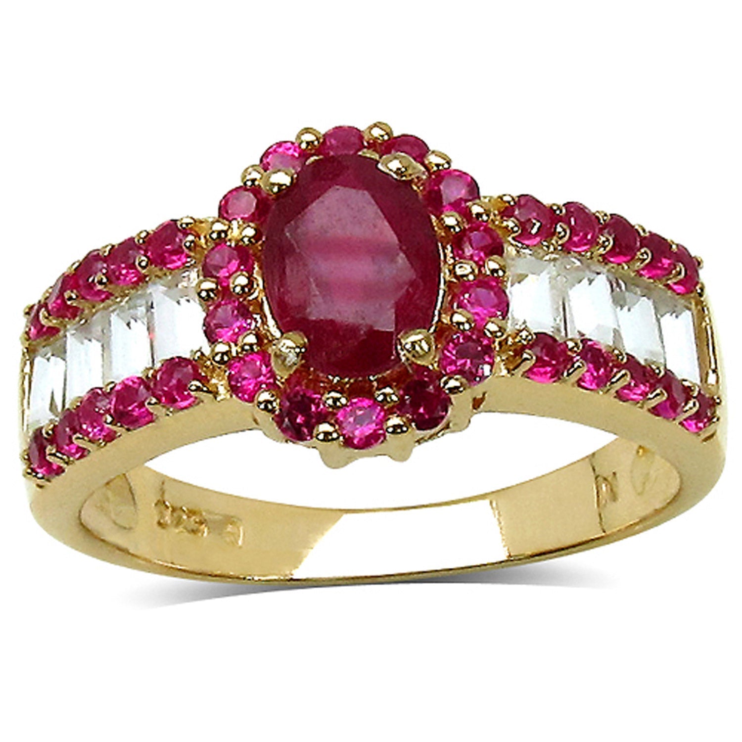 2.89 Carat Glass Filled Ruby, Created Ruby and White Topaz .925 Sterling Silver Ring by Bids.com