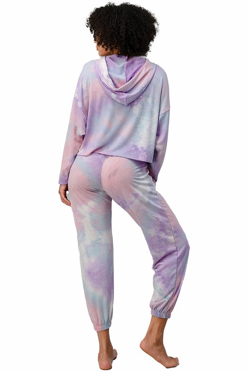 Women's French Terry Tie-Dye Lounge Set - Hooded Sweatshirt & Jogger Pants