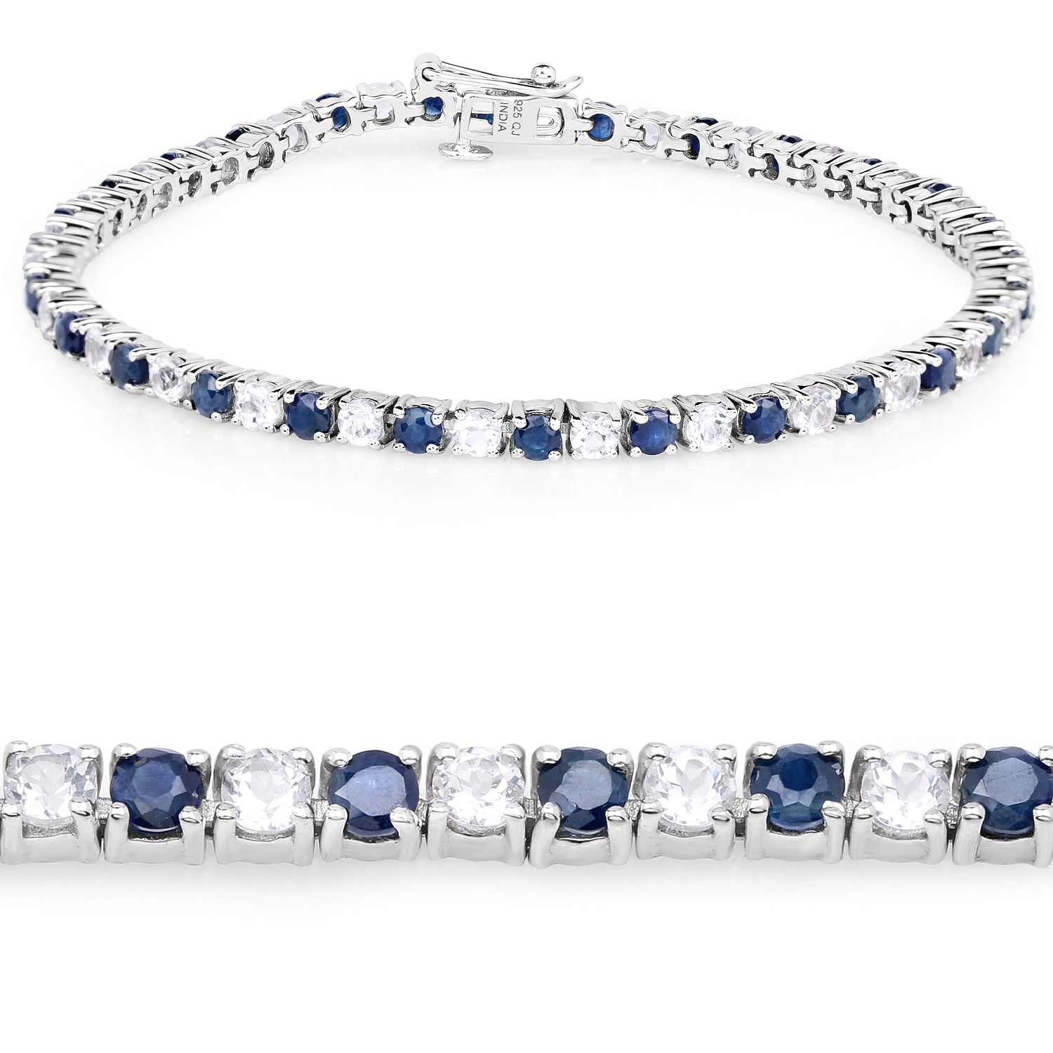 6.87 ct. t.w. Blue Sapphire and White Topaz Bracelet in Sterling Silver by Bids.com