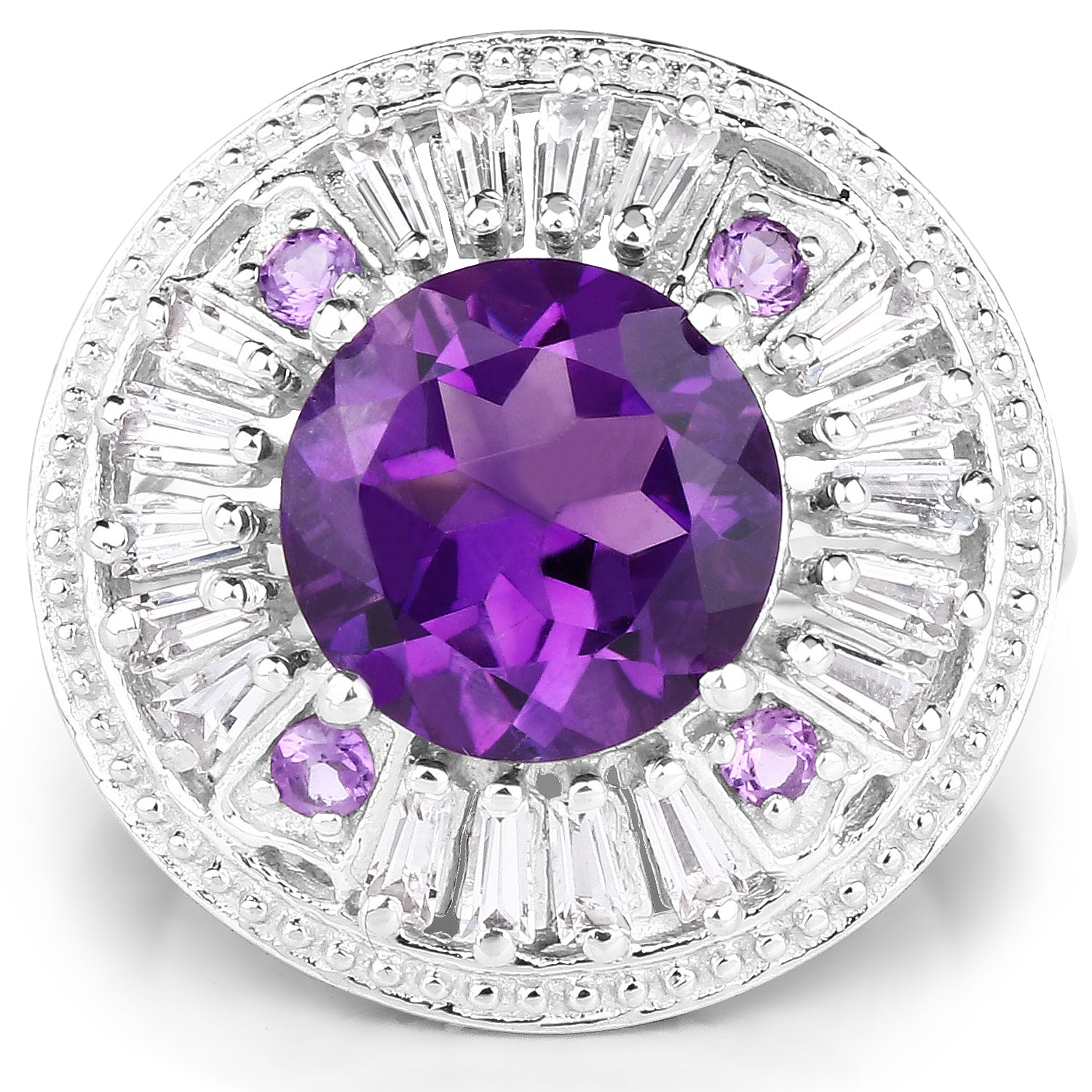 5.58 Carat Genuine Amethyst and White Topaz .925 Sterling Silver Ring by Bids.com