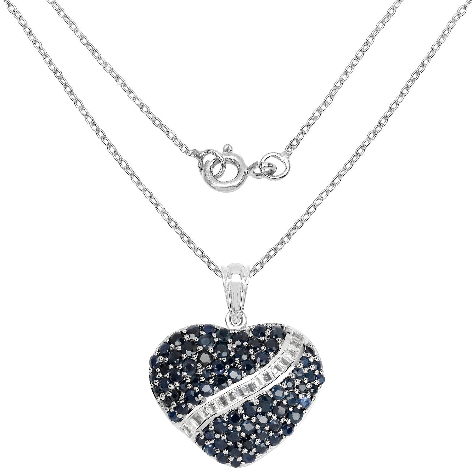 4.60 Carat Genuine Blue Sapphire and White Topaz .925 Sterling Silver Pendant