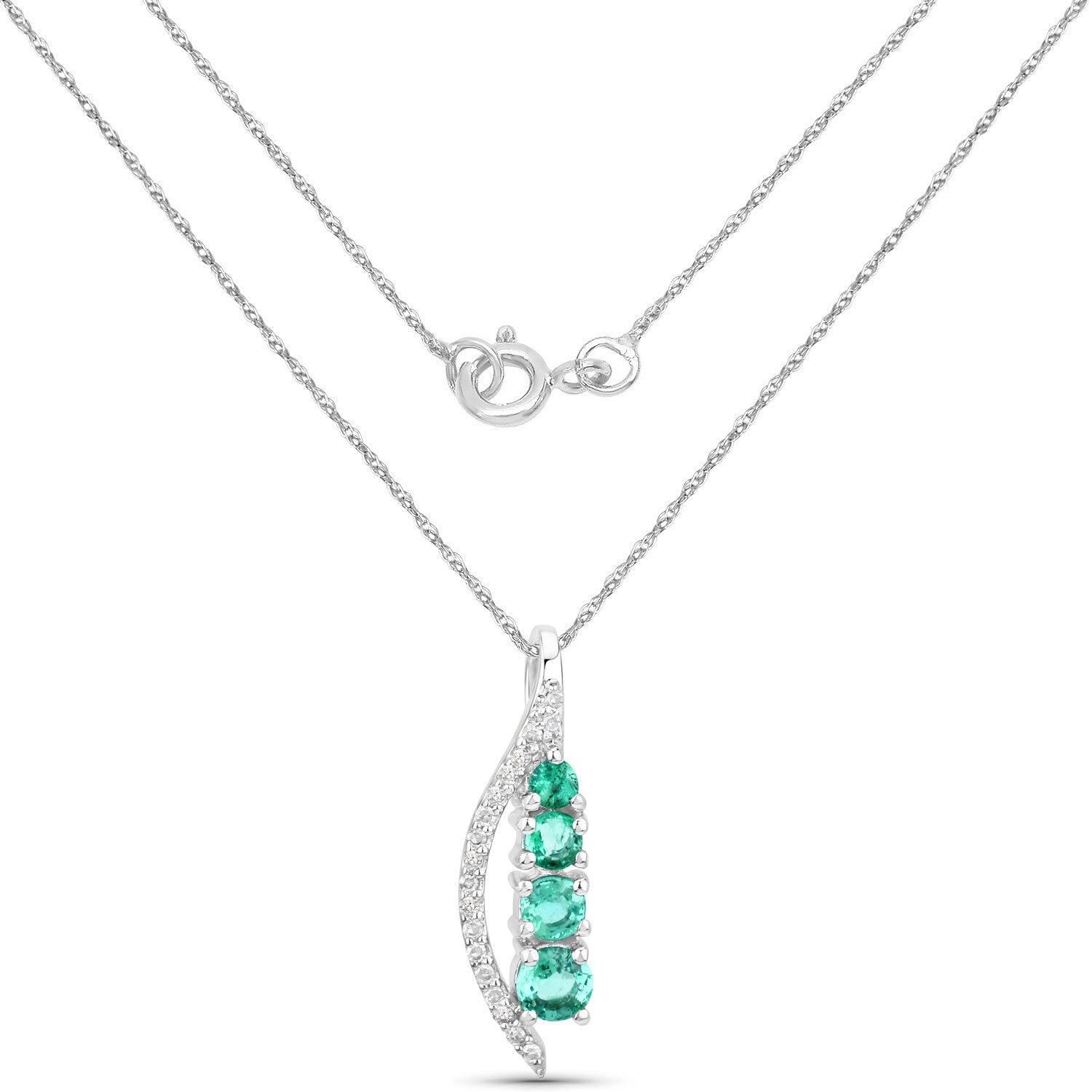 0.34 Carat Genuine Zambian Emerald and White Diamond 14K White Gold Pendant by Bids.com
