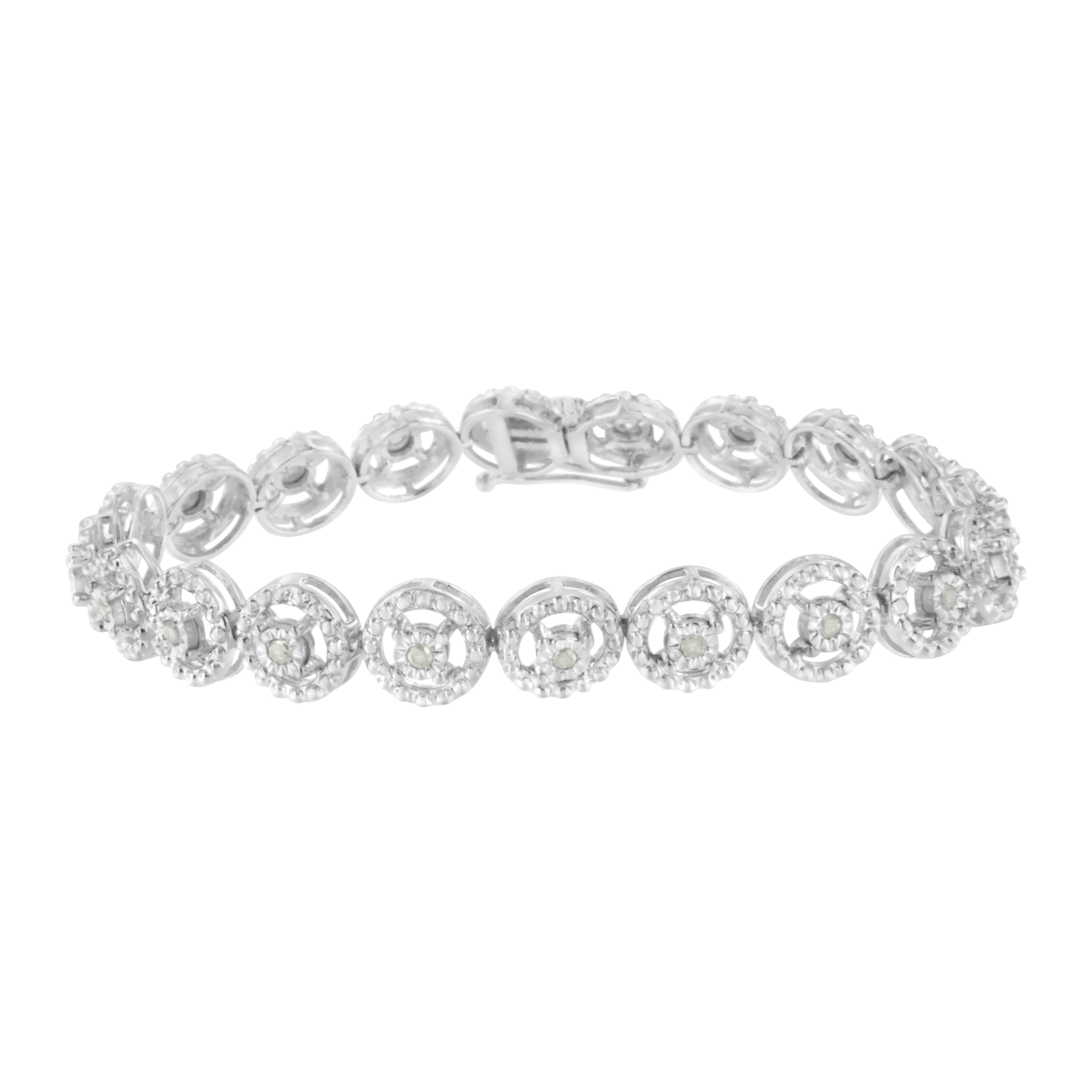 .925 Sterling Silver 1/2 Cttw Diamond Nested Circle Miracle Set Open Wheel 7.25" Fashion Link Bracelet (I-J Color, I3 Clarity) DestGlow