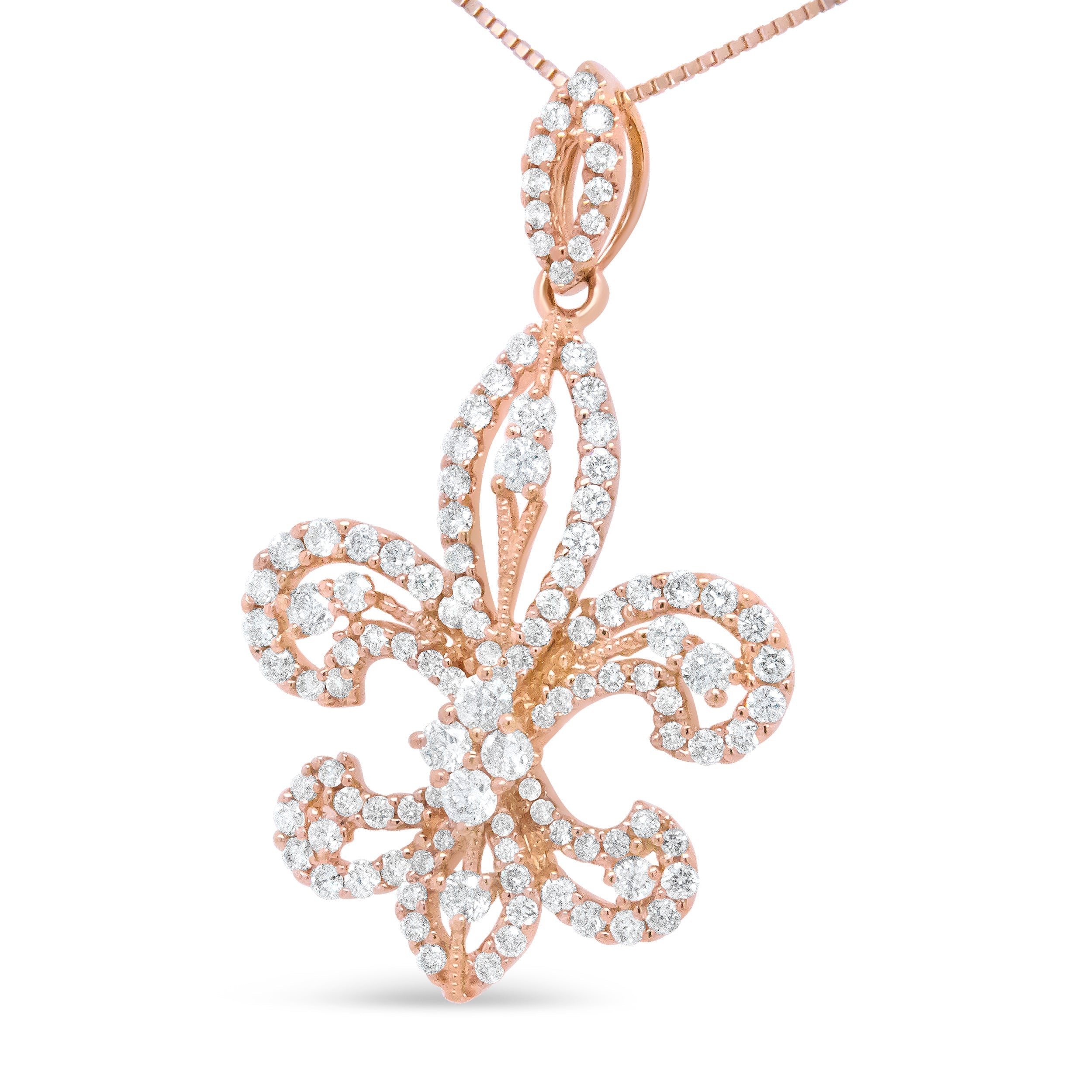 14K Yellow Gold 1.00 Cttw Round Diamond Fleur De Lis 18" Pendant Necklace (H-I Color, SI2-I1 Clarity) DestGlow