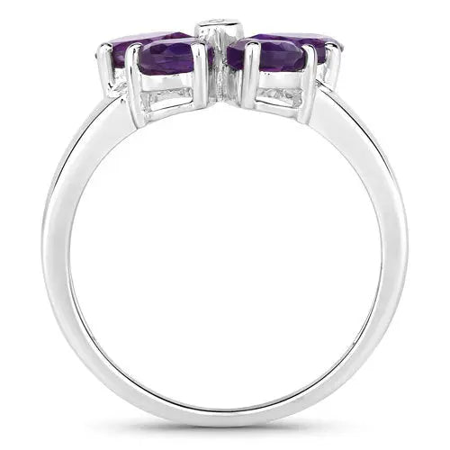 1.35 Carat Genuine Amethyst and Created White Sapphire .925 Sterling Silver Ring