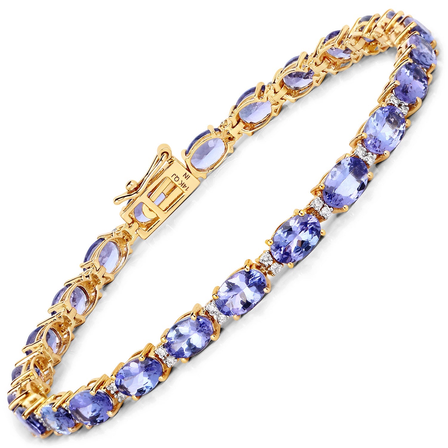 10.87 Carat Genuine Tanzanite and White Diamond 14K Yellow Gold Bracelet by Bids.com