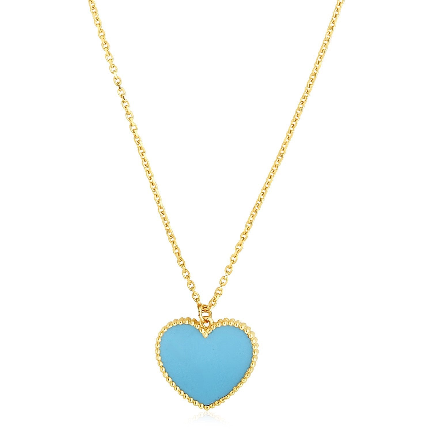 14k Yellow Gold High Polish Heart Turquoise Paste Necklace by Bids.com