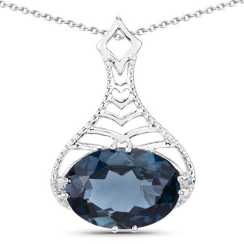 6.65 Carat Genuine London Blue Topaz .925 Sterling Silver Pendant DestGlow