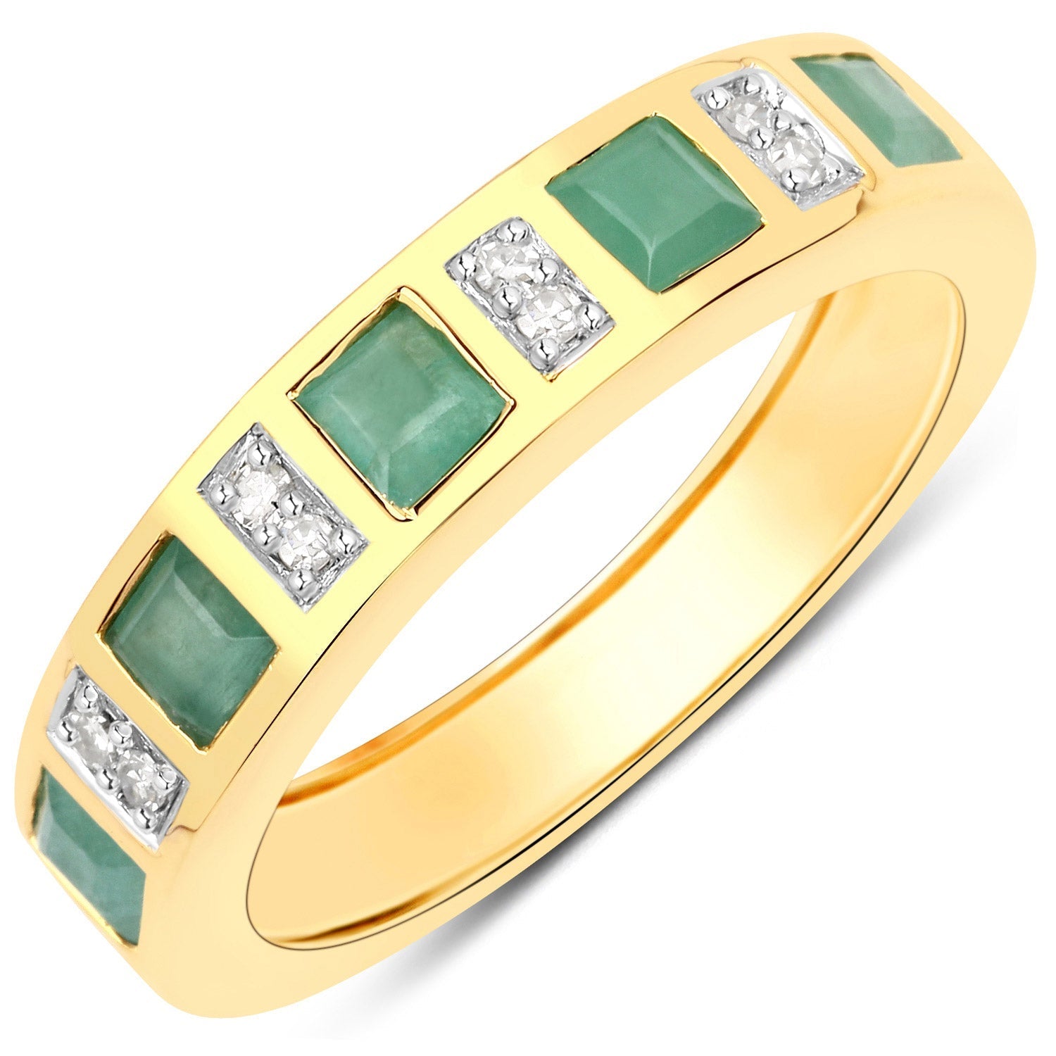 0.82 Carat Genuine Emerald and White Diamond .925 Sterling Silver Ring DestGlow