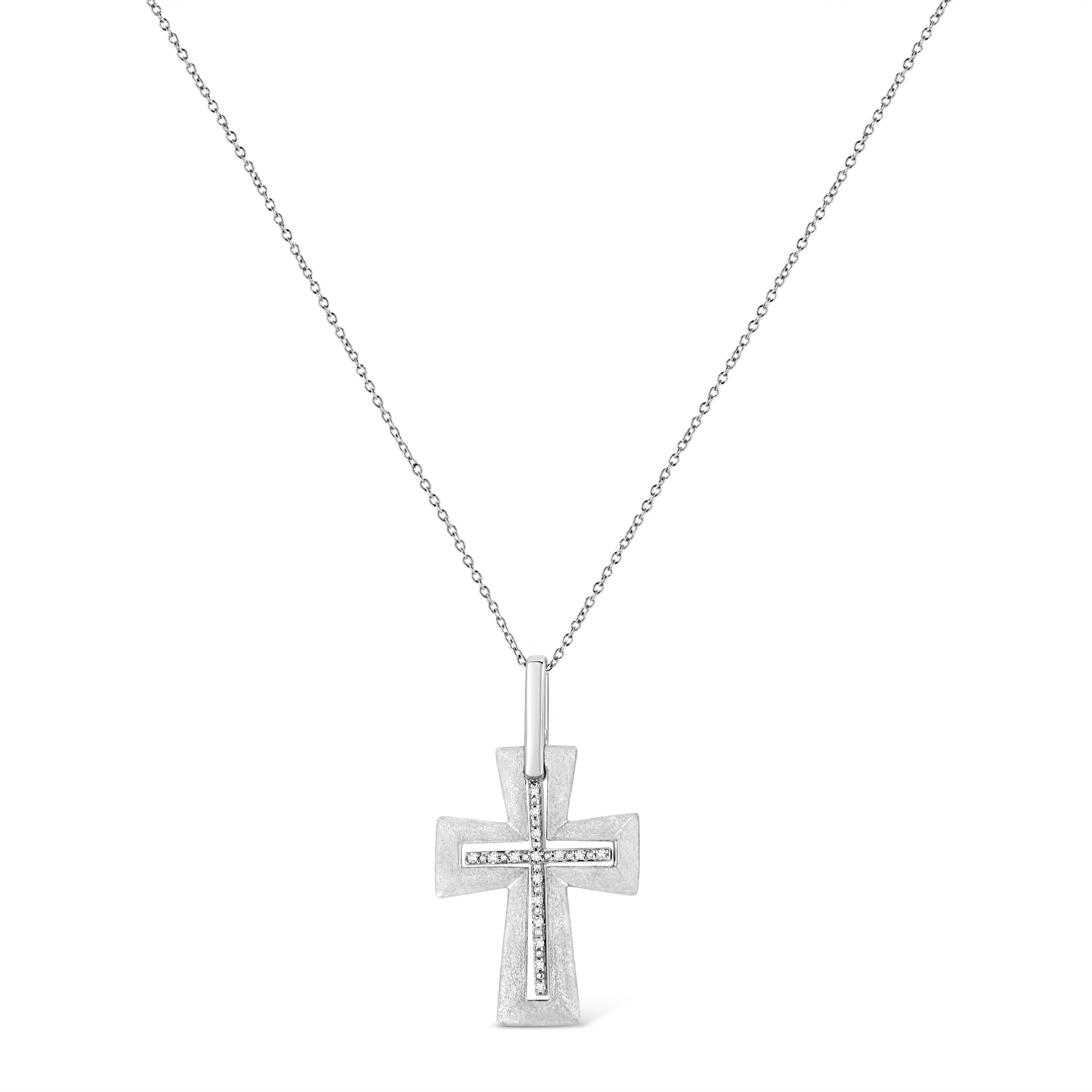 .925 Sterling Silver Prong-Set Diamond Accent Cross 18" Pendant Necklace (I-J Color, I1-I2 Clarity) DestGlow