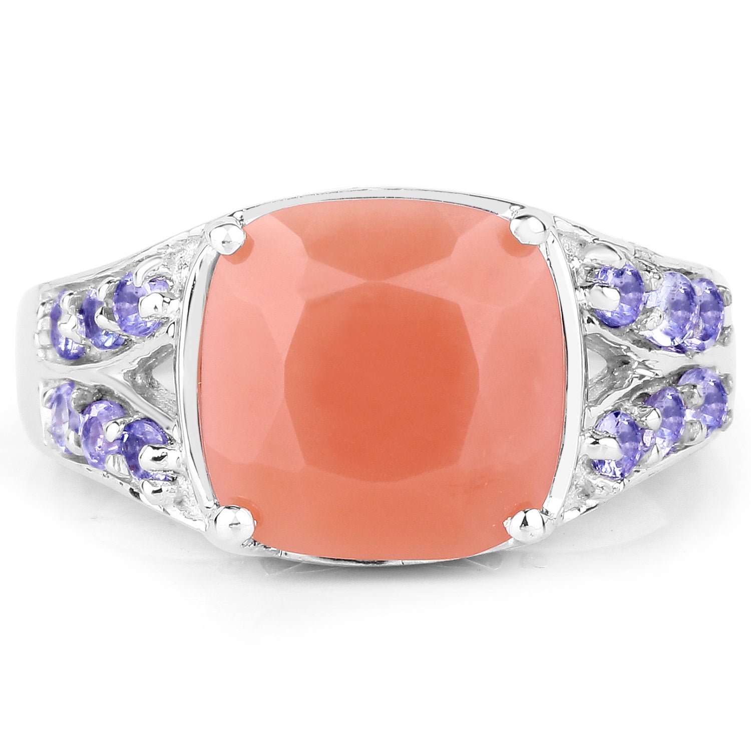 3.97 Carat Genuine Peach Moonstone and Tanzanite .925 Sterling Silver Ring by Bids.com