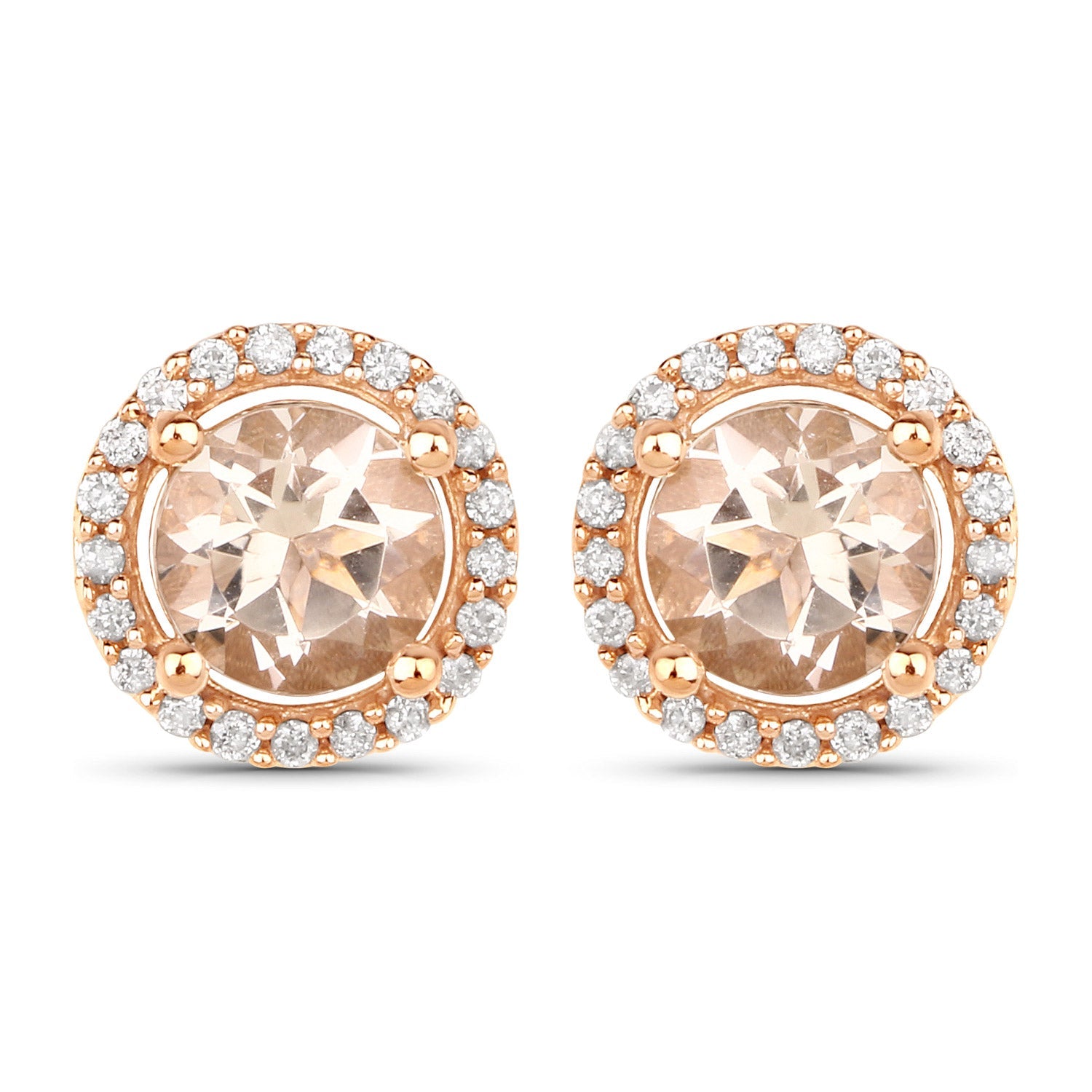 0.93 Carat Genuine Morganite and White Diamond 14K Rose Gold Earrings DestGlow