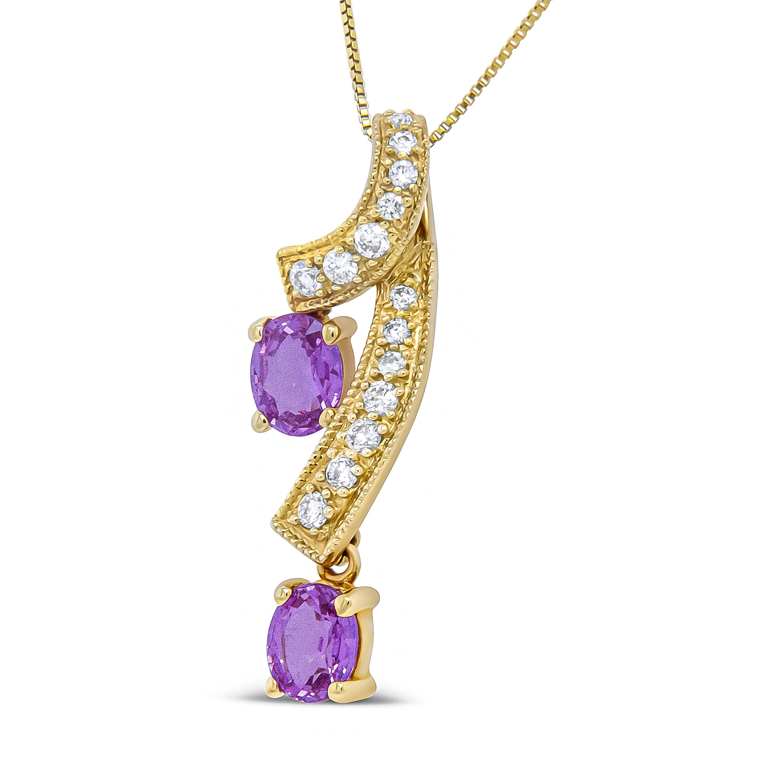 14K Yellow Gold 6x4mm Oval Pink Sapphire and 1/5 Cttw Round Diamond Pendant Necklace - (H-I Color, SI1-SI2 Clarity) by Bids.com