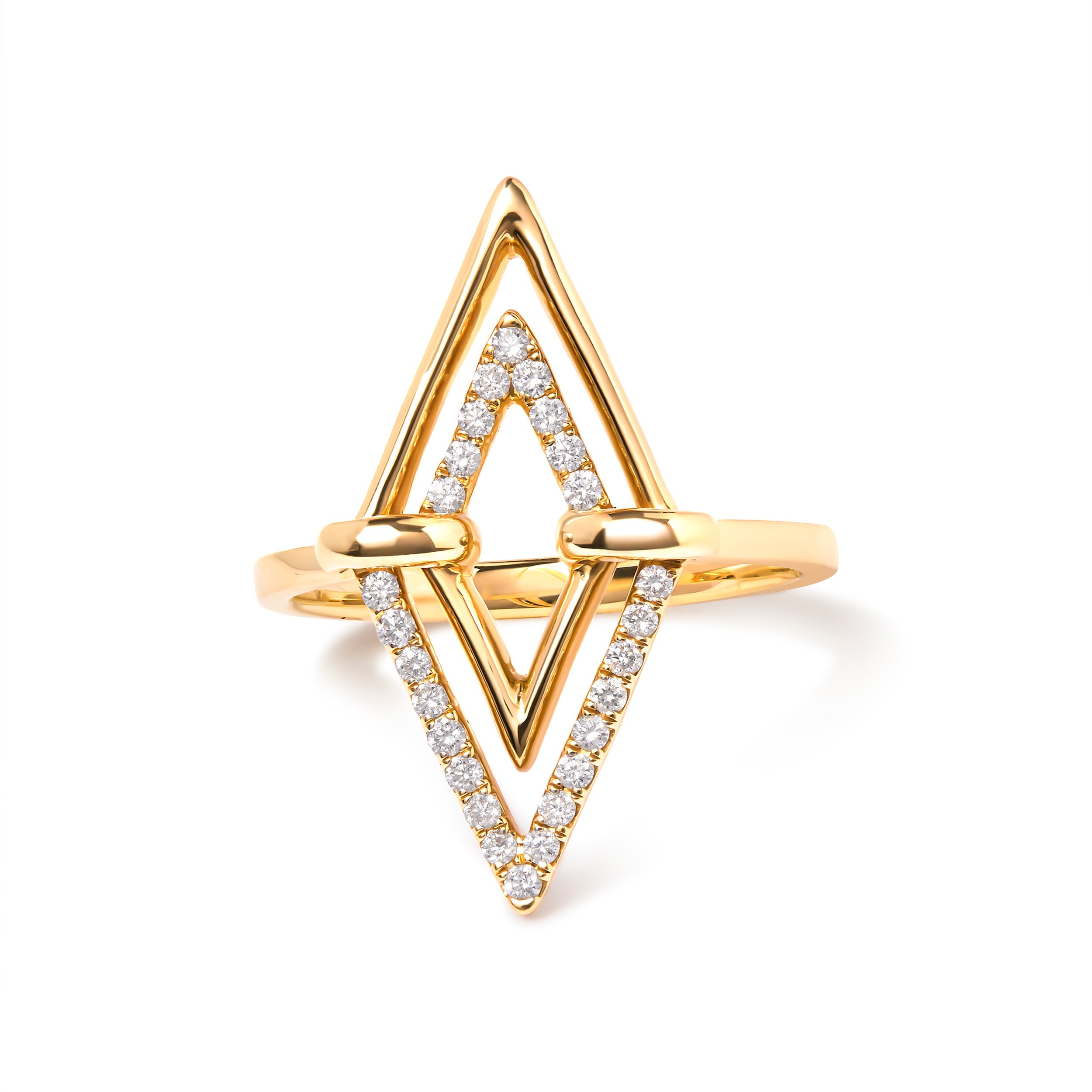 14K Yellow Gold 1/5 Cttw Diamond Double Triangle Ring (G-H Color, SI1-SI2 Clarity) - Size 7 by Bids.com
