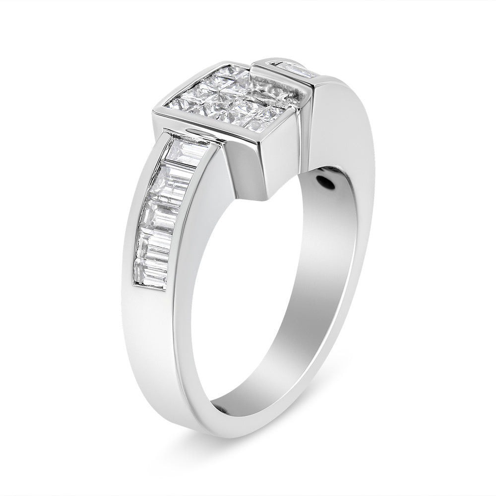 14K White Gold 1 1/2 Cttw Invisible-Set Princess and Channel-Set Baguette Diamond Geometric Bypass Ring Band (G-H Color, SI2-I1 Clarity) - Ring Size 7 by Bids.com