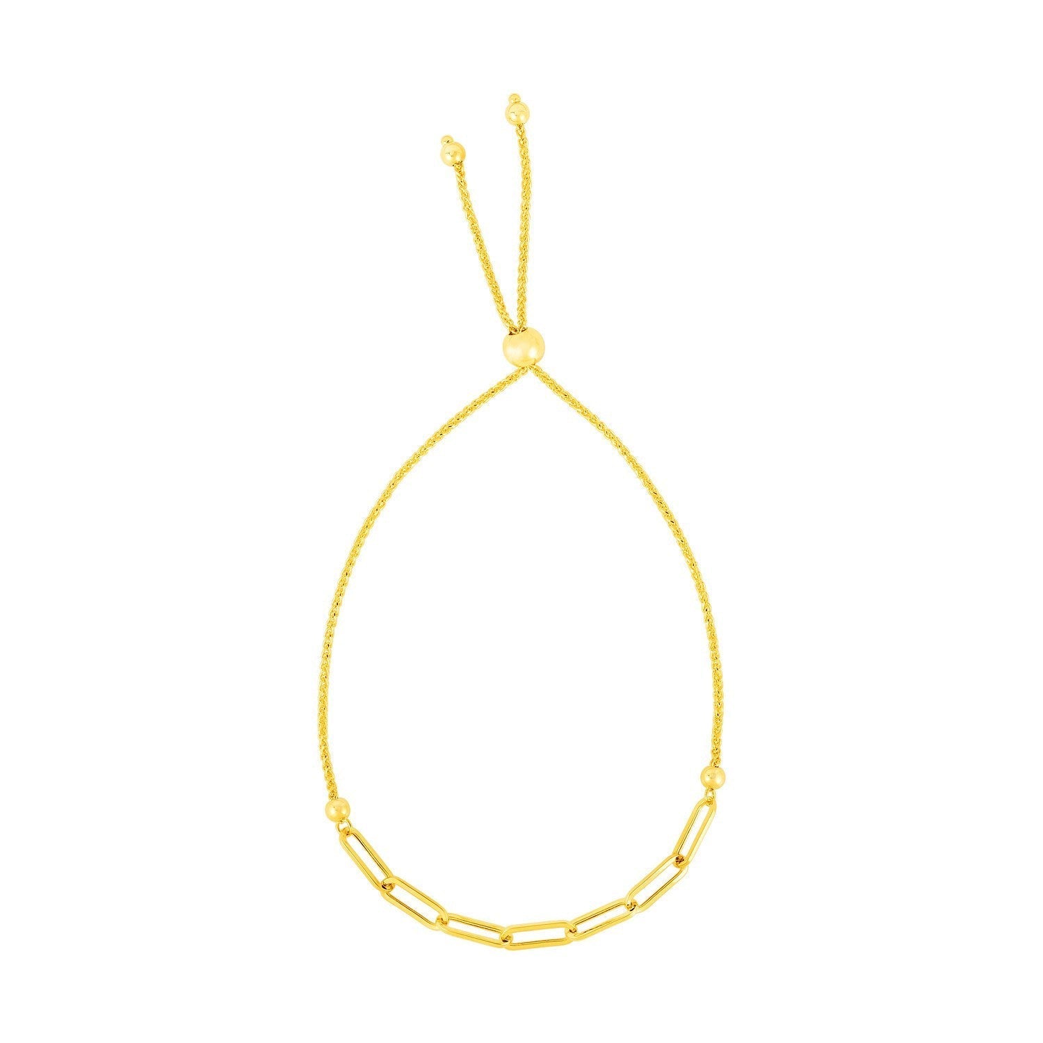 14K Yellow Gold Adjustable Bracelet with Paperclip Chain DestGlow