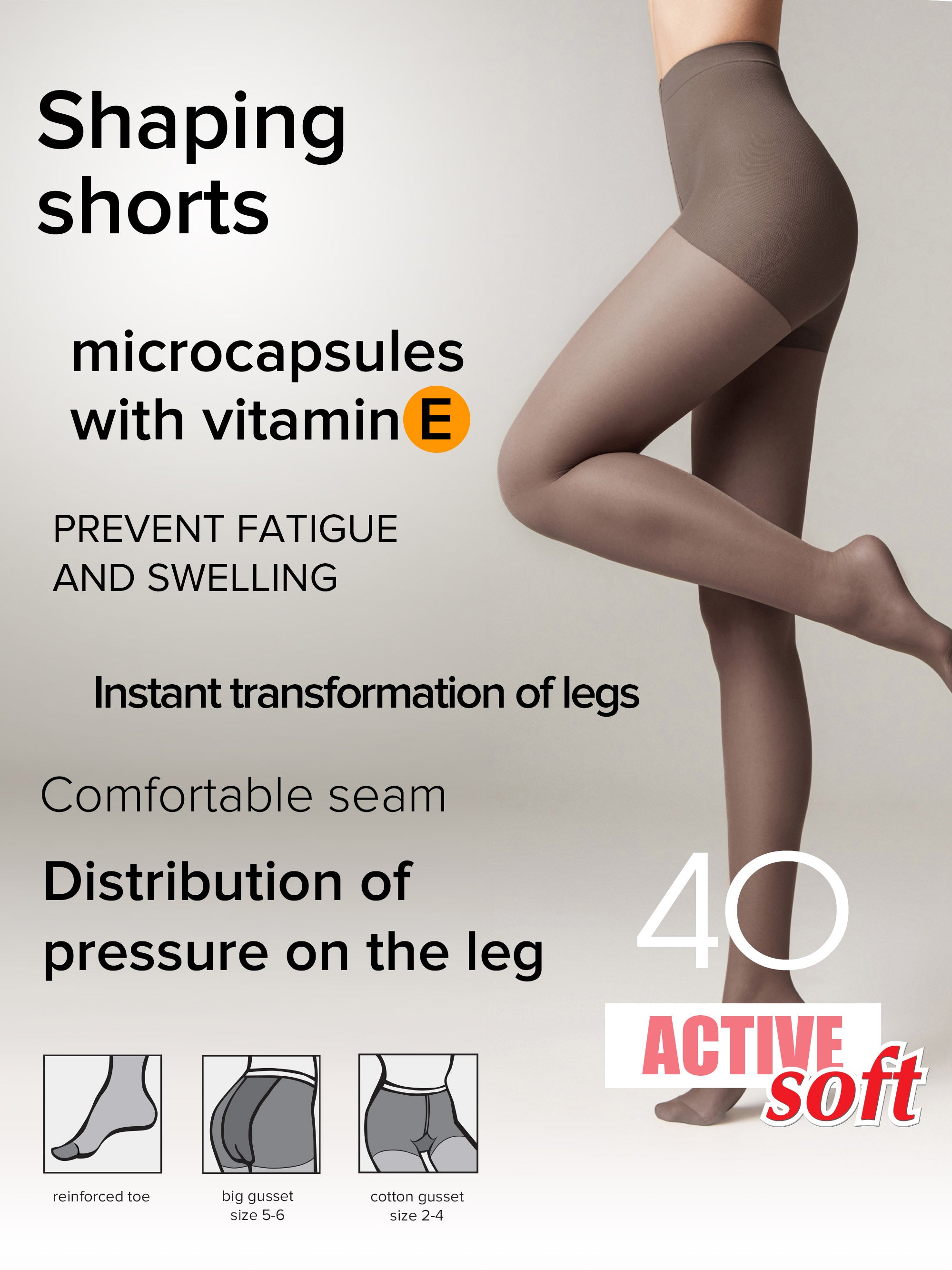 Tights Conte Active Soft 40 Den - Shaping Support with Vitamin E