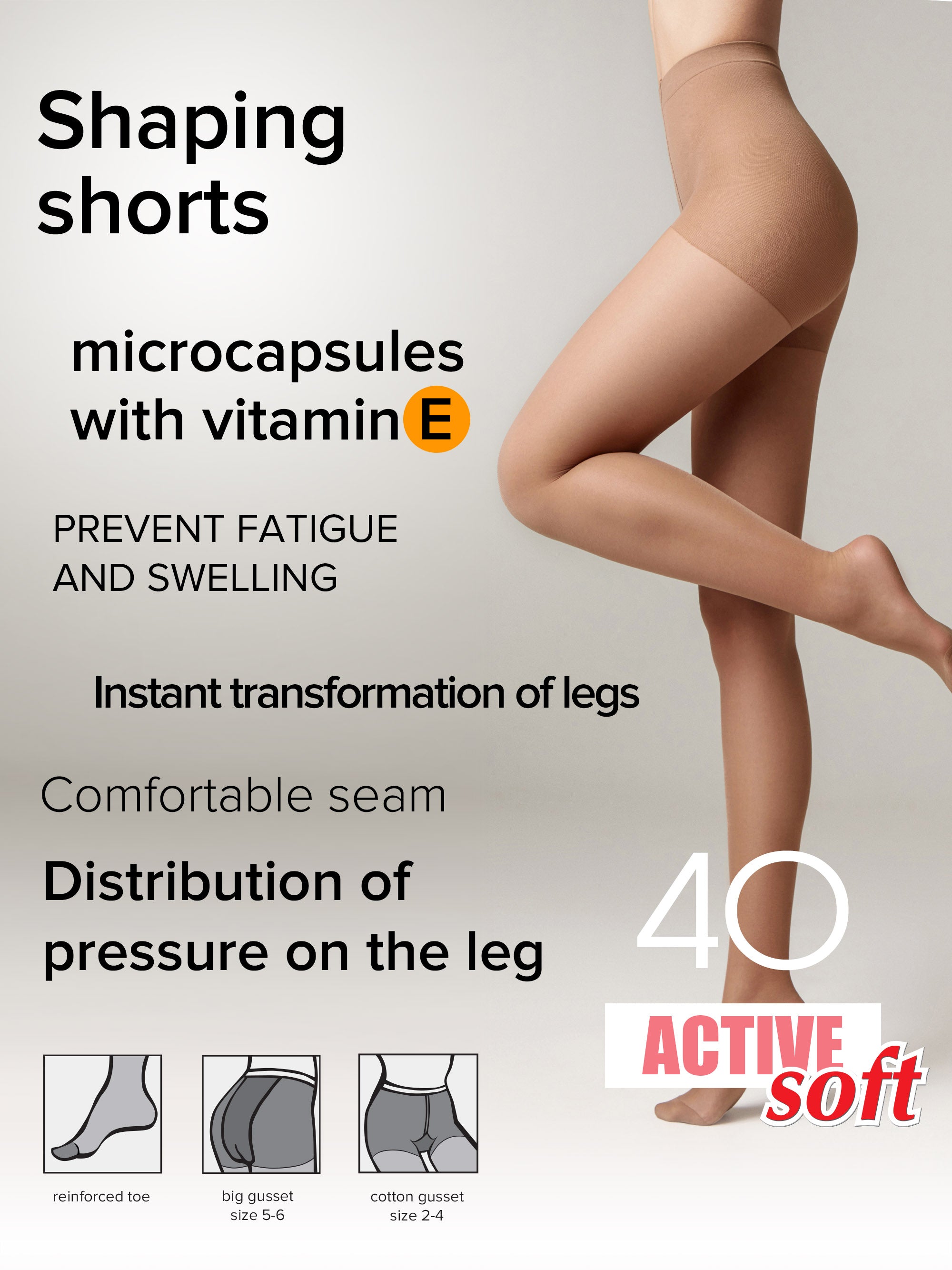 Tights Conte Active Soft 40 Den - Shaping Support with Vitamin E