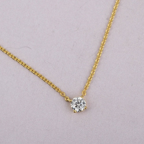 White Moissanite Chain Pendant - 5mm Round Lab Grown Sterling Silver Necklace