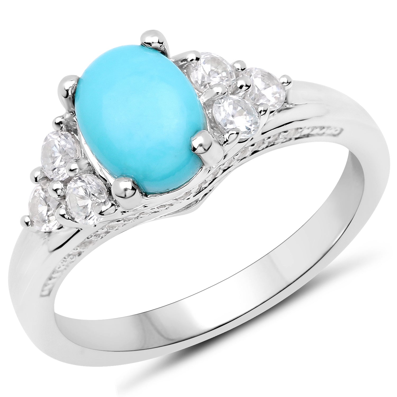 1.92 Carat Genuine Turquoise and White Zircon .925 Sterling Silver Ring by Bids.com