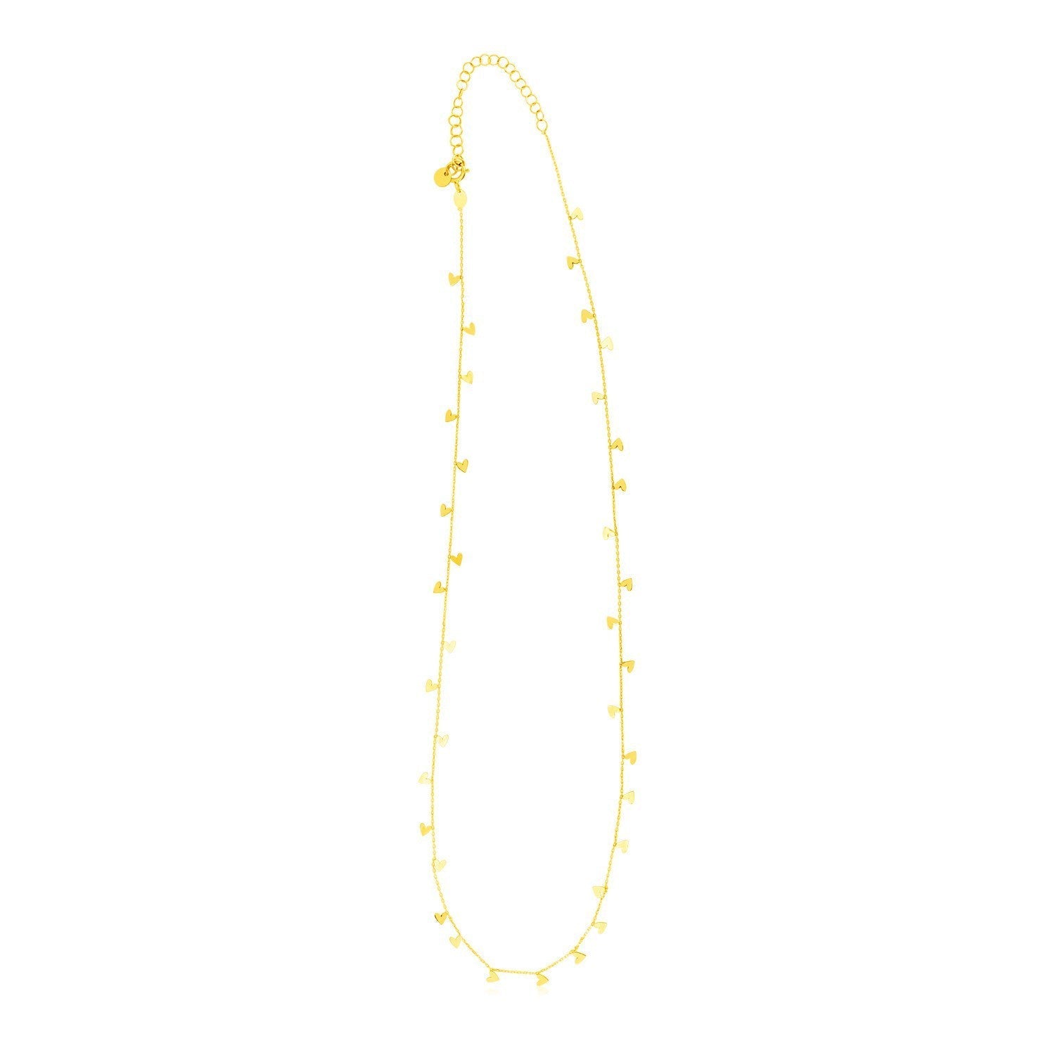 14K Yellow Gold Necklace with Dangling Hearts DestGlow