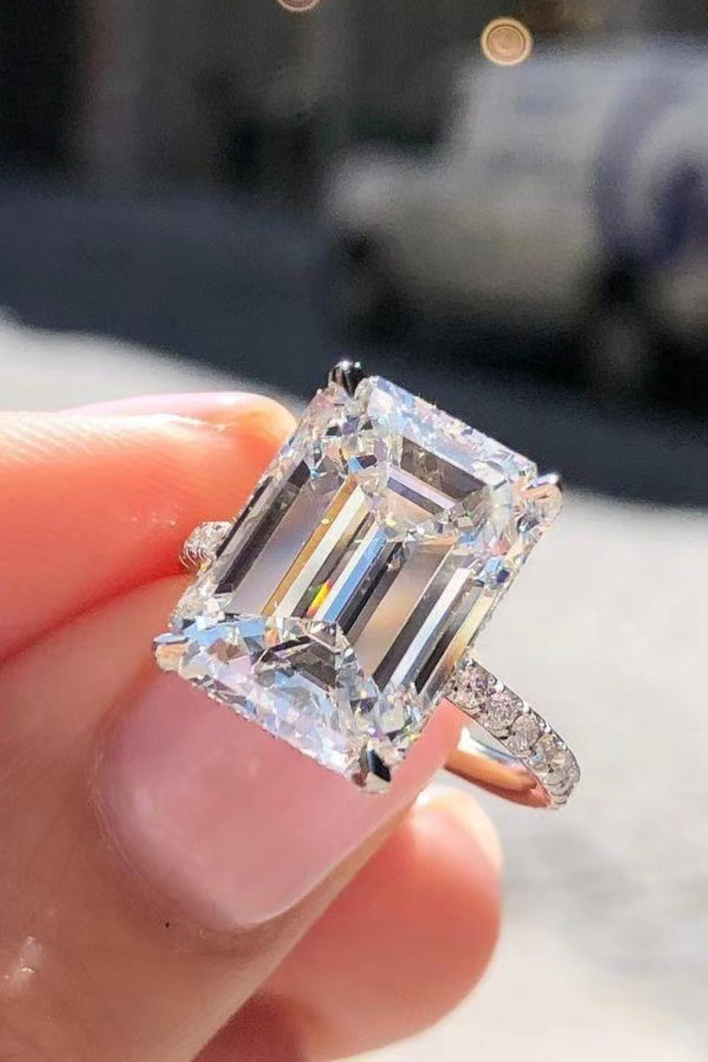 5 Carat Emerald-Cut Emerald-Cut Sparkala™ with Side Stones Ring (Platinum Over Pure Sterling Silver) by Sparkala