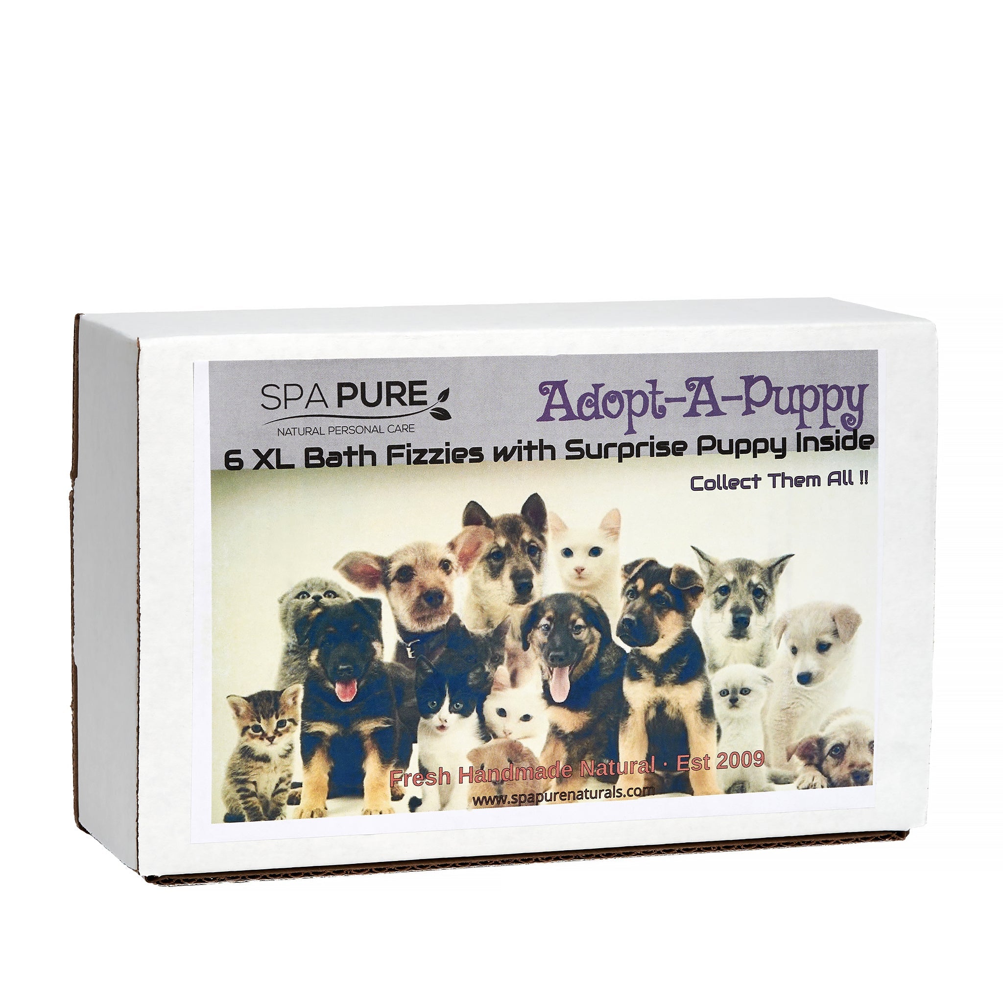 Adorable Kids Bath Bomb Gift Set, 6 Bath Bombs with (ADOPT-A-PUPPY) toys inside by Spa Pure