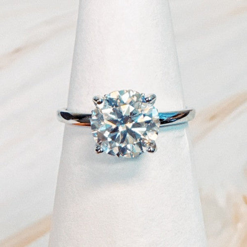 Paved Halo Solitaire Moissanite Ring - 2 Carat White Gold Plated Sterling Silver