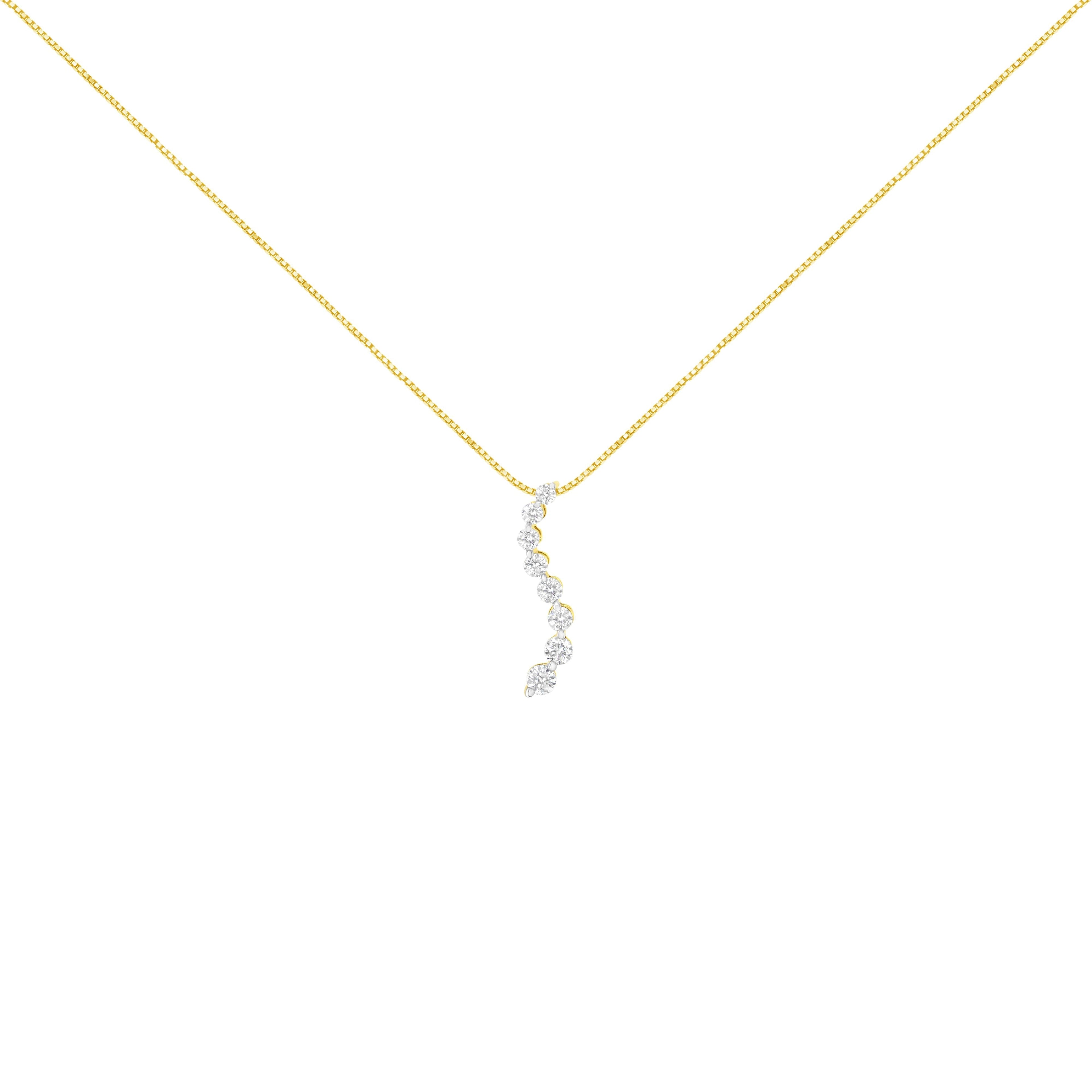 14k Yellow Gold 3.0 cttw Baguette and Brilliant Round-Cut Diamond Journey 18" Pendant Necklace (I-J Color, I2-I3 Clarity)