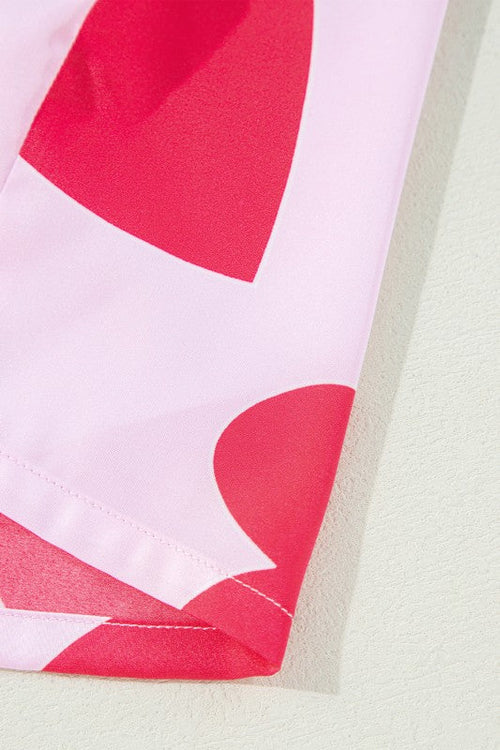 Women's Valentine's Day Pajama Set - Heart Print Short Sleeve Shirt & Pants