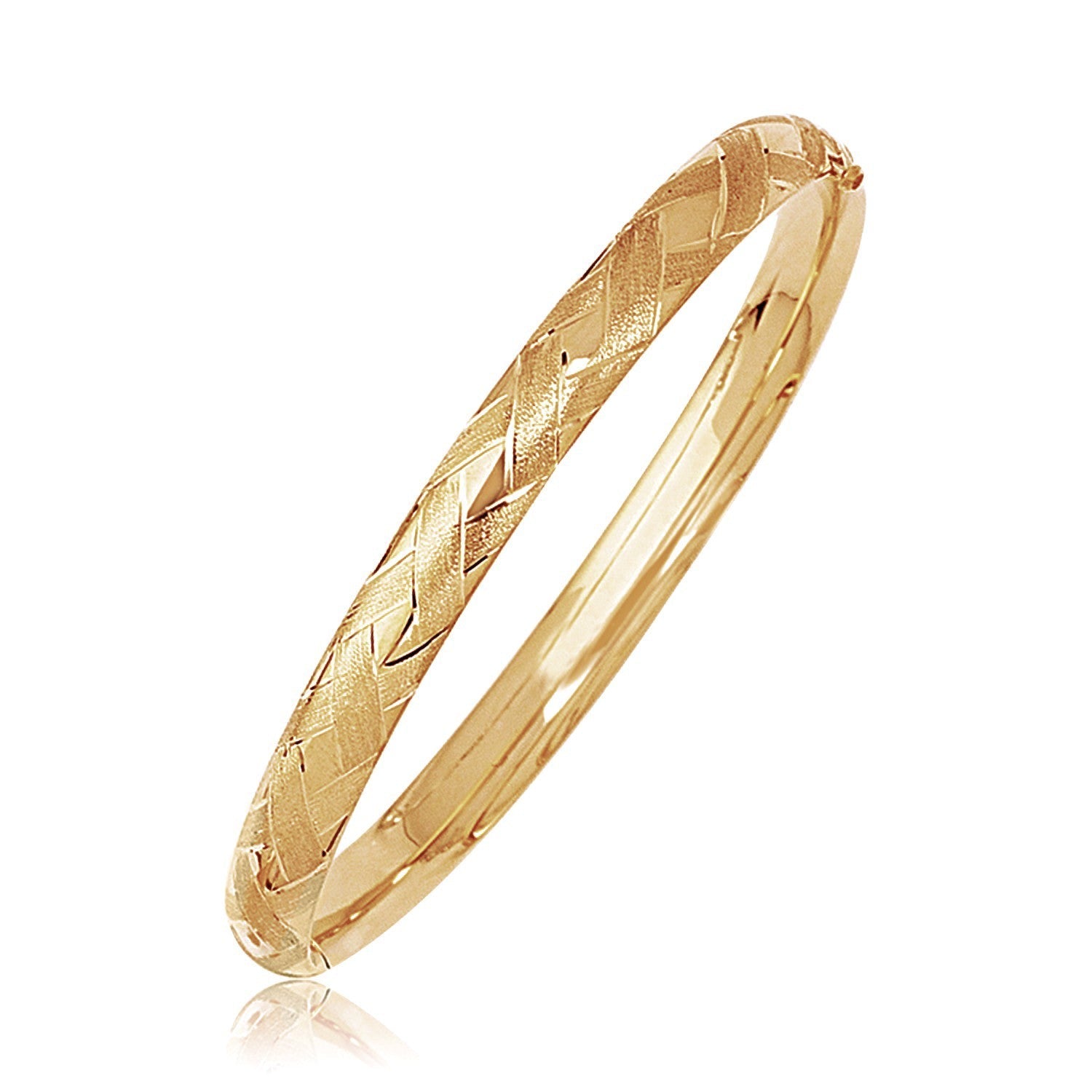 14k Yellow Gold Domed Bangle with a Weave Motif by Bids.com