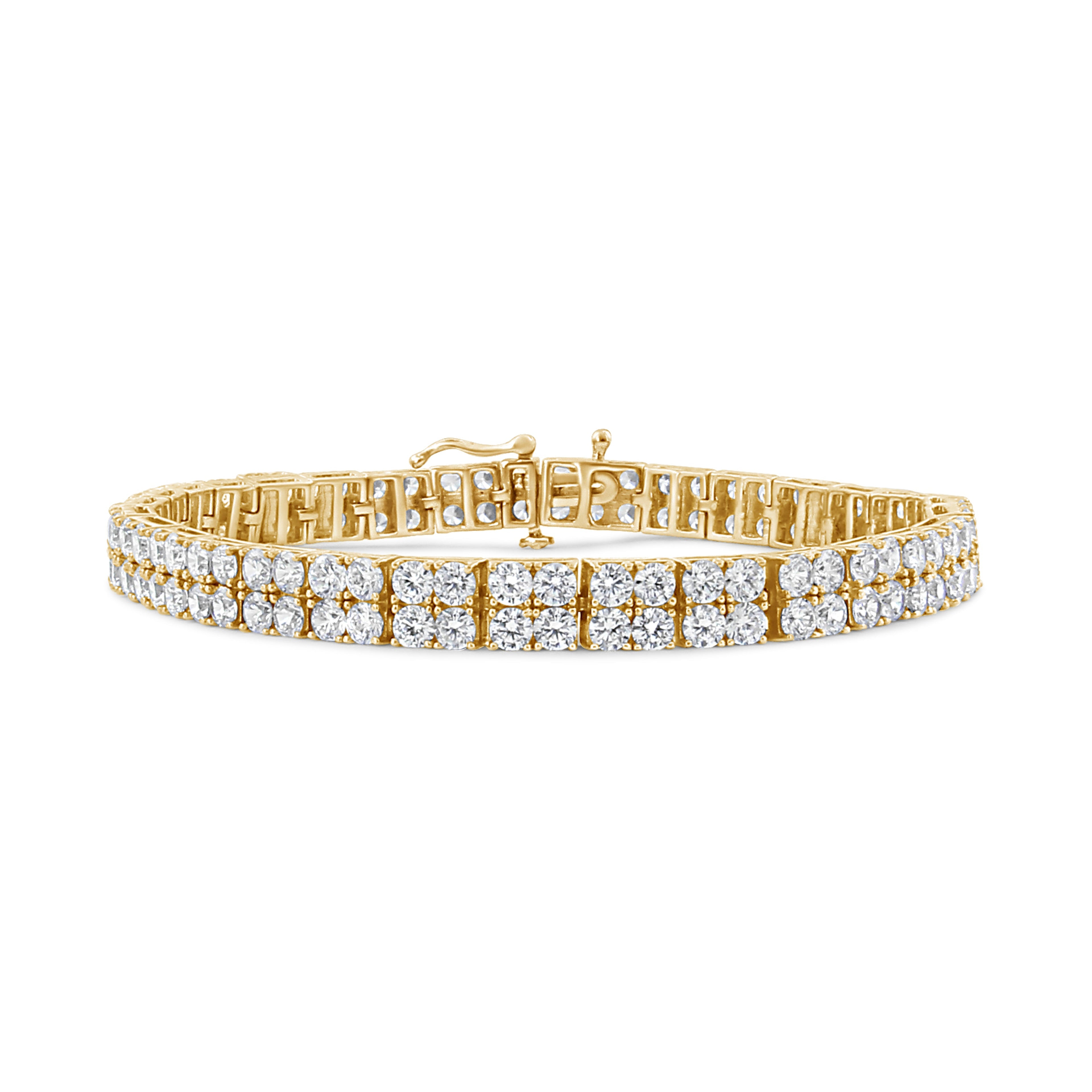14K Yellow Gold 10.0 Cttw Diamond 2 Row Tennis Bracelet (L-M Color, I2-I3 Clarity) - Size 7.25 Inches DestGlow