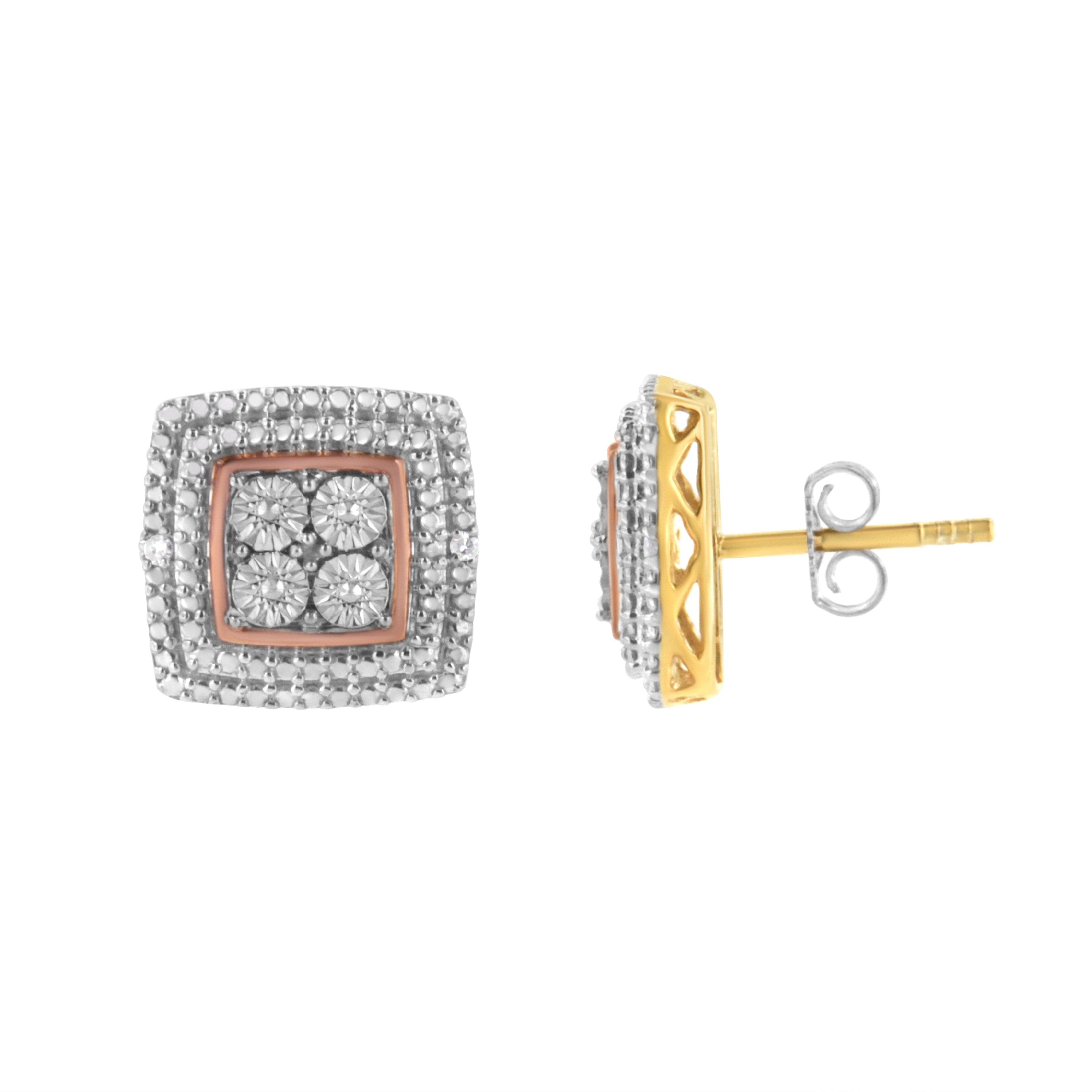 10K Yellow, White, and Rose Gold Plated Sterling Silver Diamond Accent Earrings (I-J Clarity, I3 Color) by Bids.com