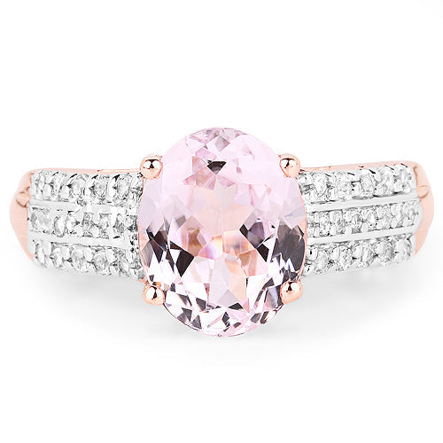 14K Rose Gold Plated 3.27 Carat Genuine Kunzite Oval and White Zircon .925 Sterling Silver Ring Ring by Bids.com