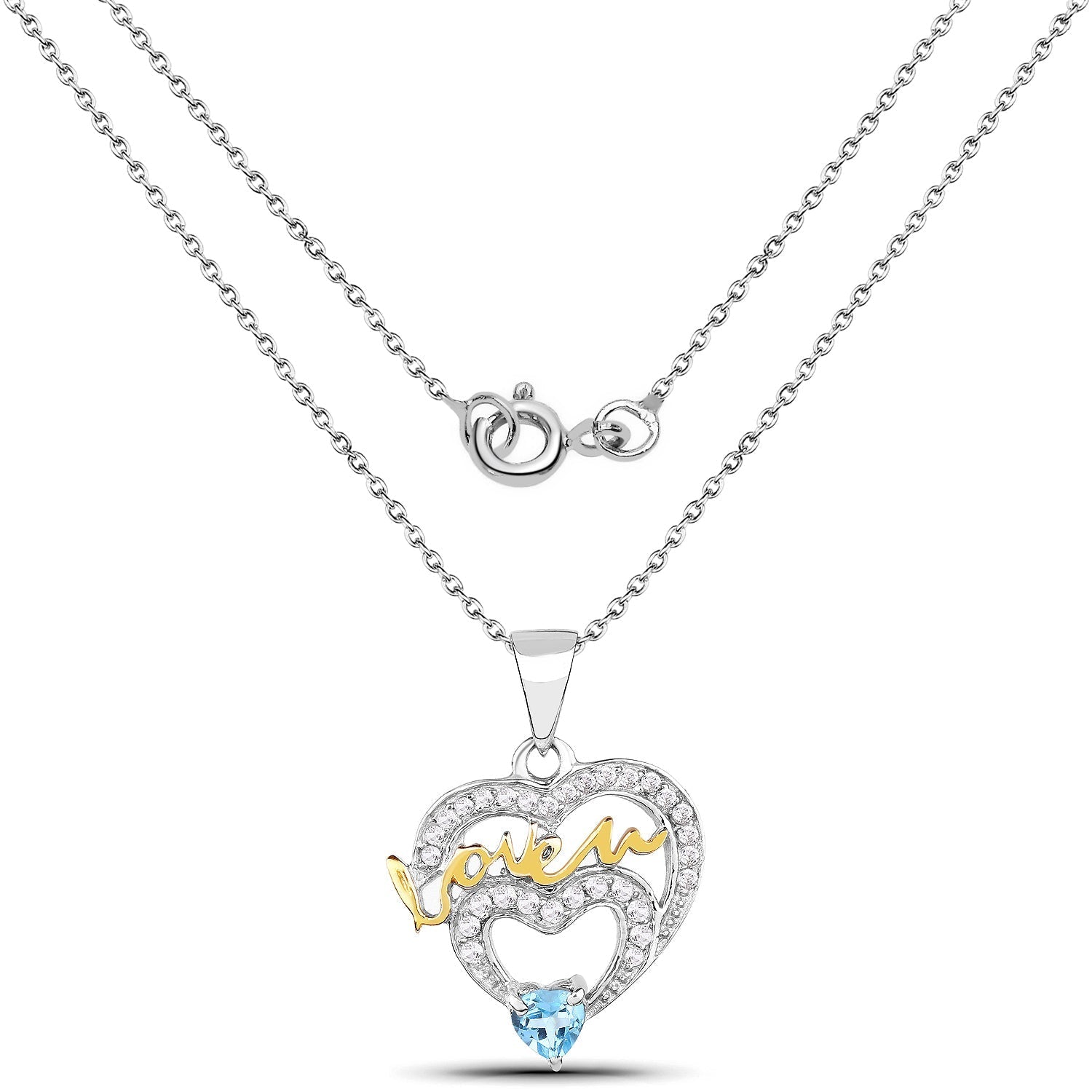 0.44 Carat Genuine Swiss Blue Topaz and White Topaz .925 Sterling Silver Pendant DestGlow