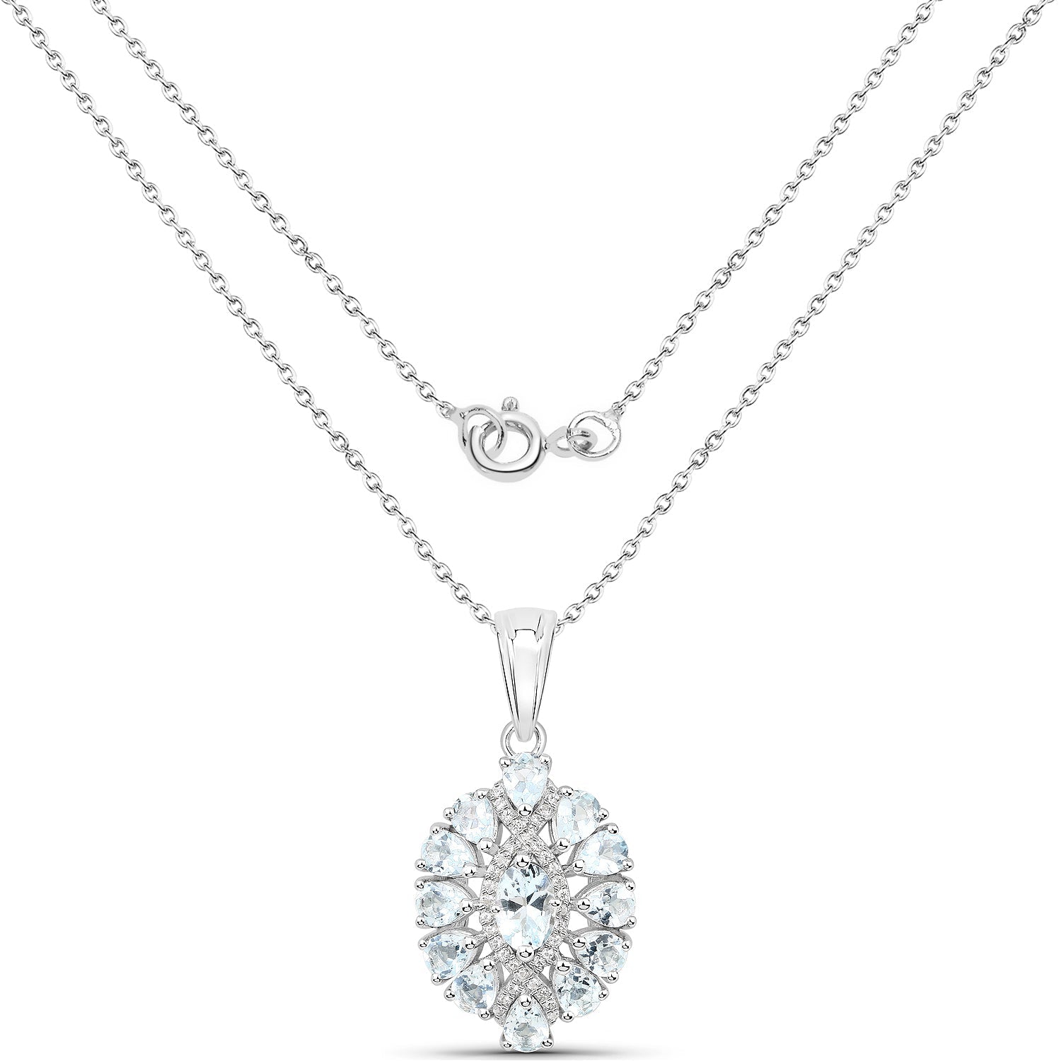 1.89 Carat Genuine Aquamarine and White Topaz .925 Sterling Silver Pendant by Bids.com