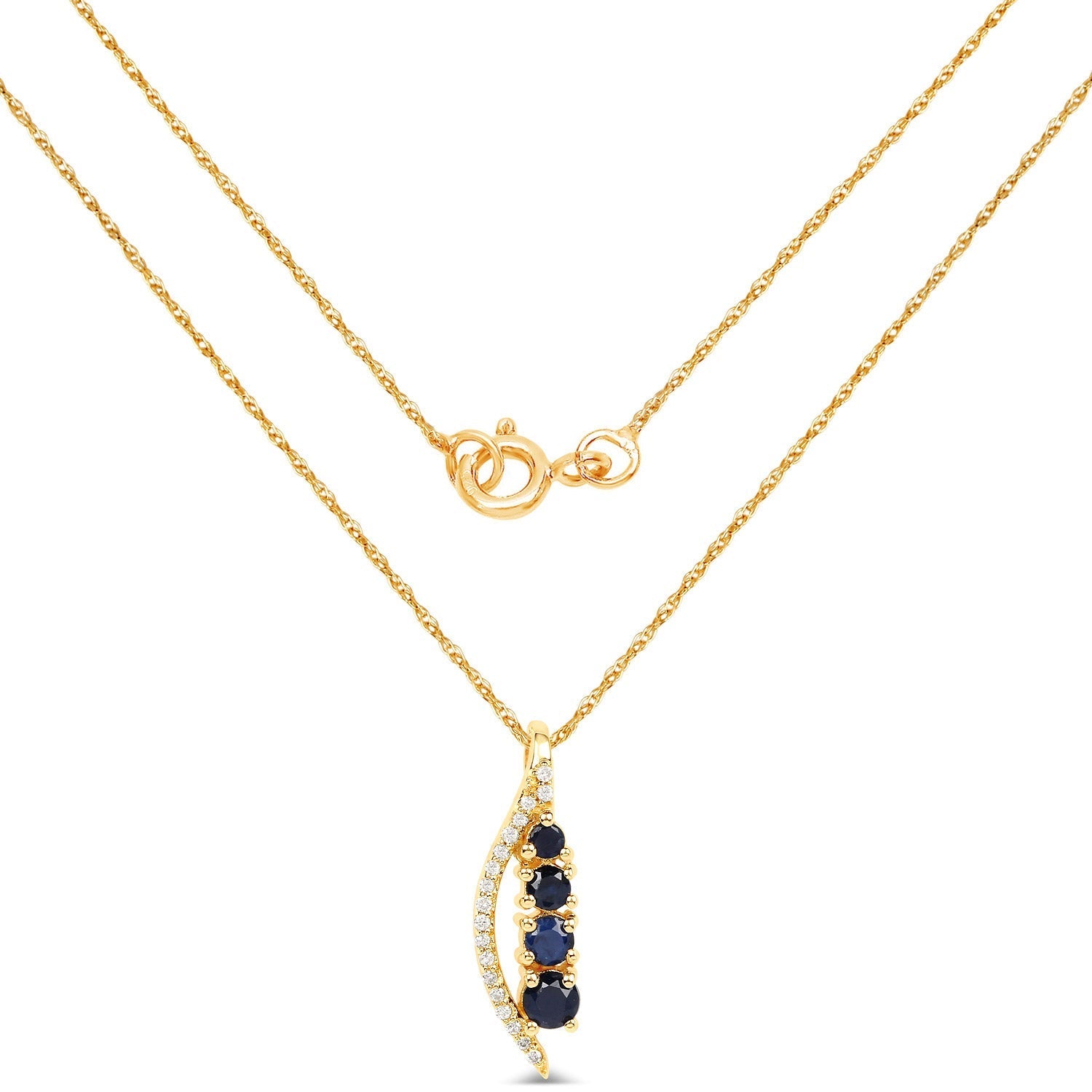 0.40 Carat Genuine Blue Sapphire and White Diamond 14K Yellow Gold Pendant DestGlow