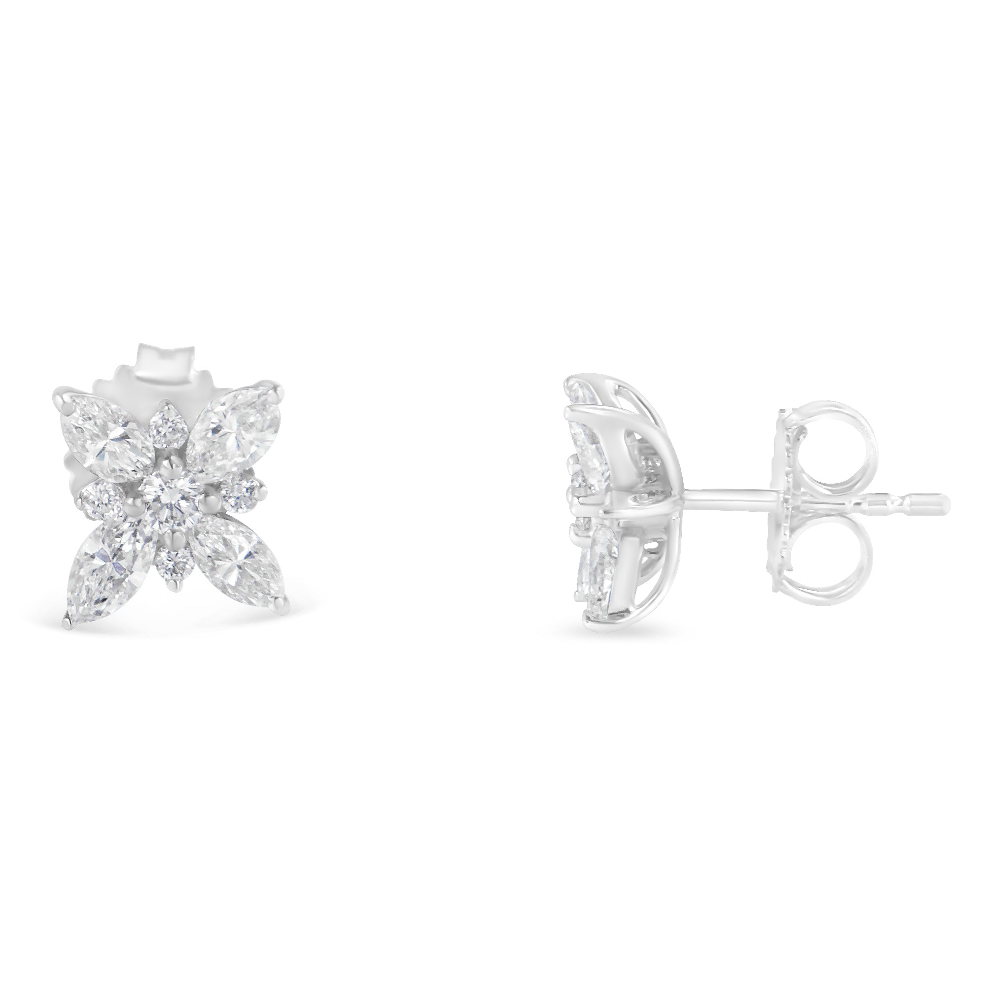 14K White Gold Marquise Diamond Flower Stud Earring (1.00 cttw, H-I Color, SI1-SI2 Clarity) DestGlow