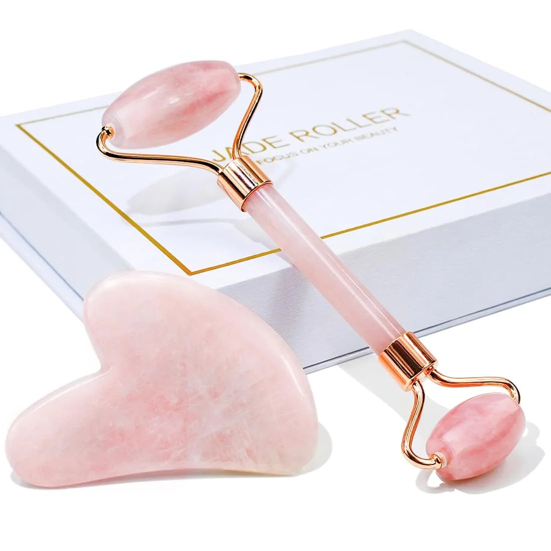 Jade Roller & Gua Sha, Natural Jade Face Roller Gua Sha Facial Tools Skin Care Massager, Pink by Korean Skin Care