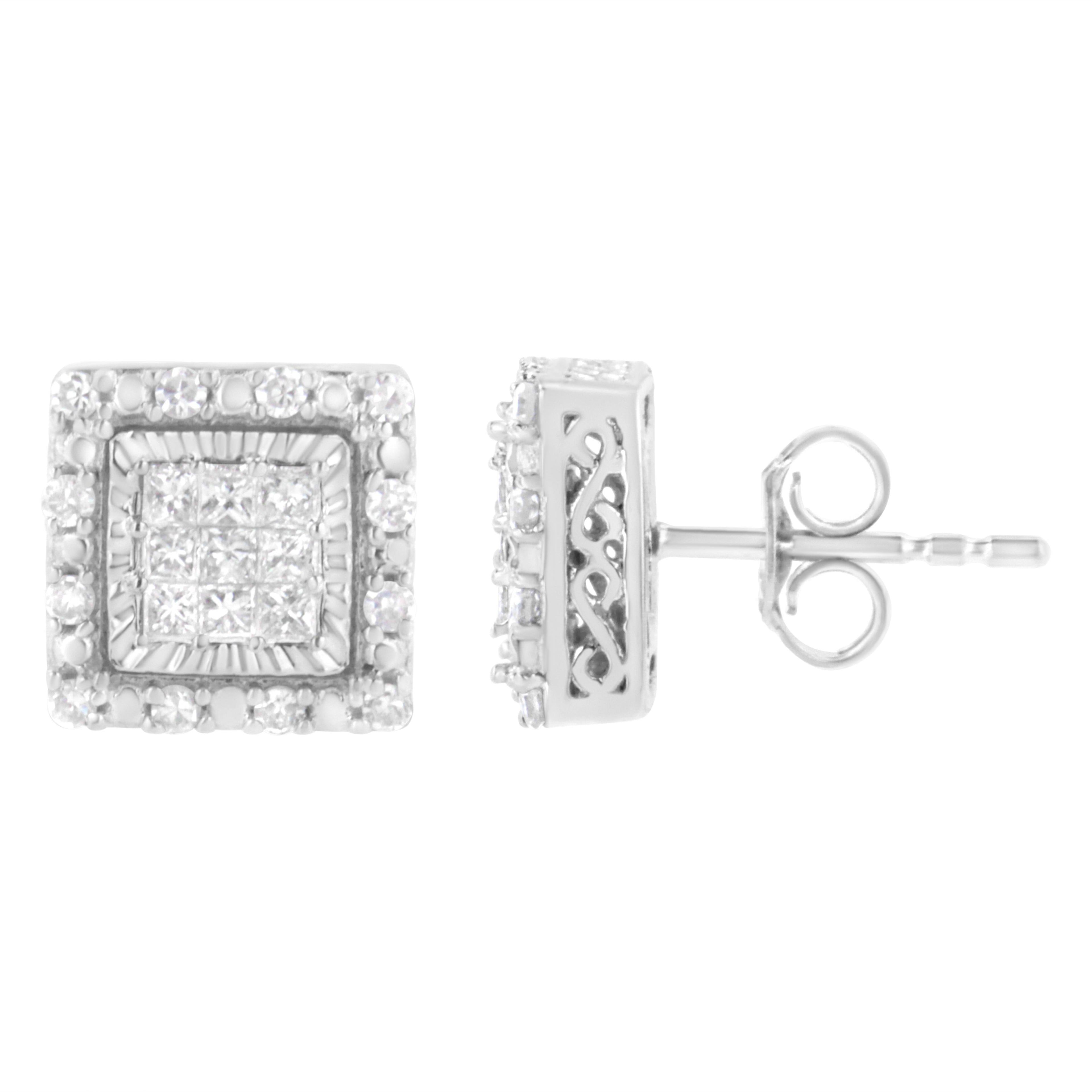 10K White Gold 1/2 cttw Invisible Set Princess-Cut Diamond Square Stud Earring (I-J Color, I1-I2 Clarity) by Bids.com