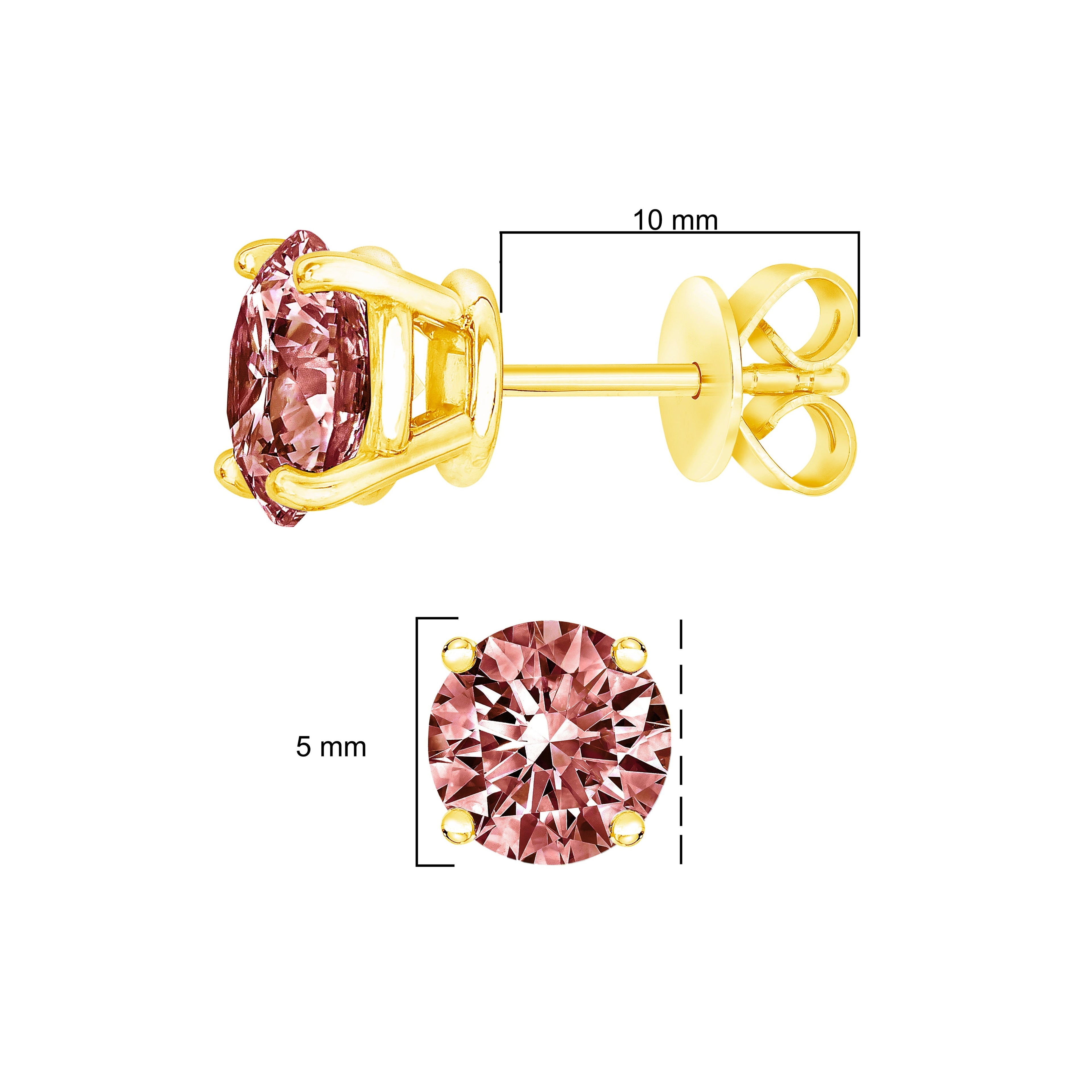 14K Yellow Gold 1.00 Cttw Round Brilliant Cut Lab Grown Pink Diamond 4-Prong Classic Solitaire Earrings (Pink Color, VVS2-VS1 Clarity) DestGlow
