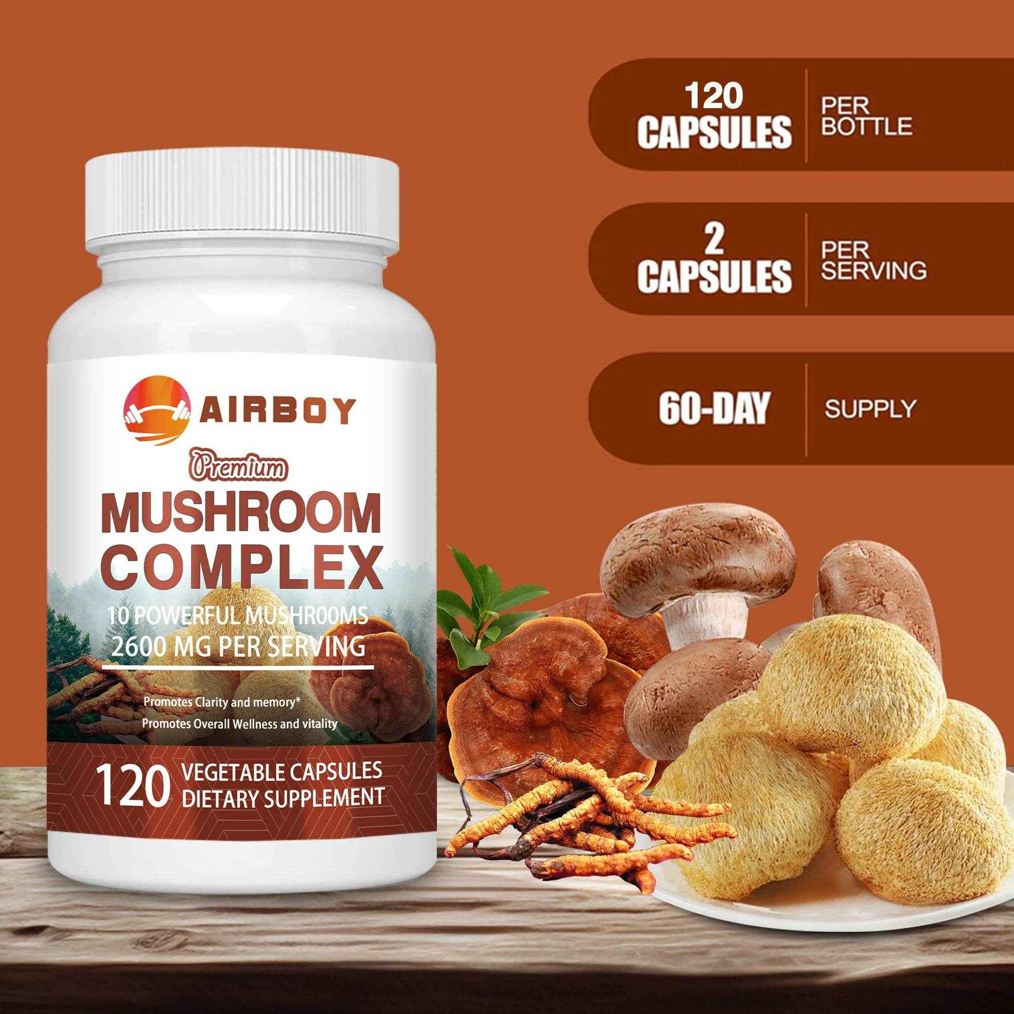 Mushroom with Lions Mane Natural Energy Supplement Capsules