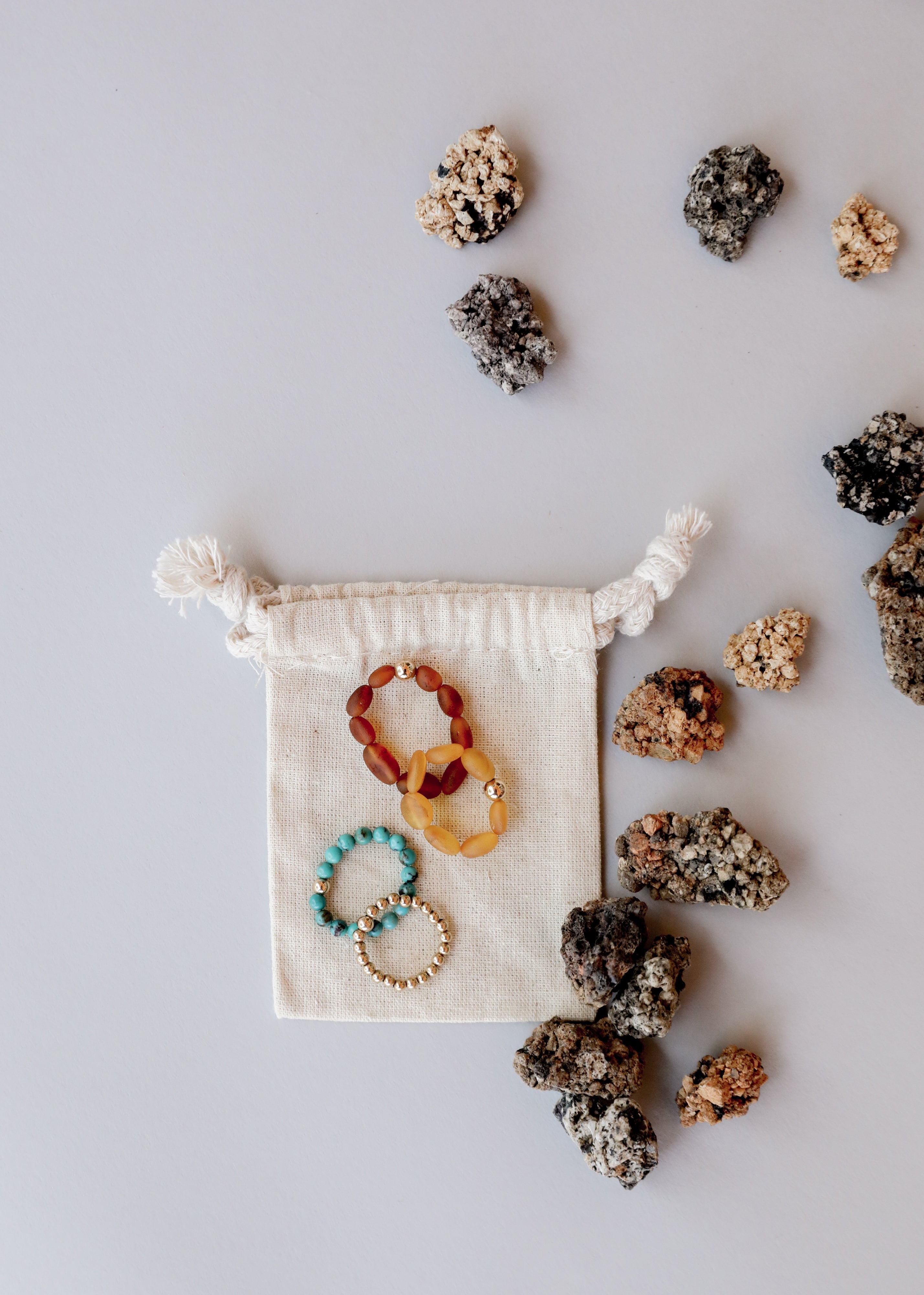 Raw Honey Baltic Amber + 14K Gold Filled || Beaded Stretch Ring by CanyonLeaf