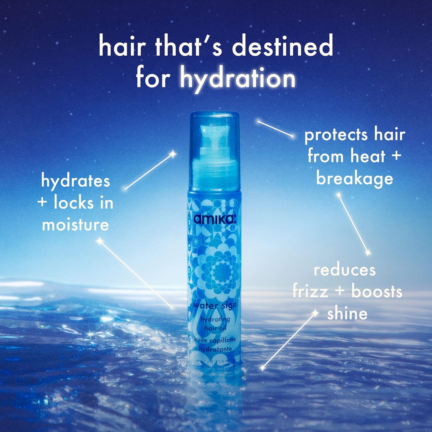 Amika Water Sign Hydrating Hair Oil with Hyaluronic Acid 1.7 Oz - DestGlow